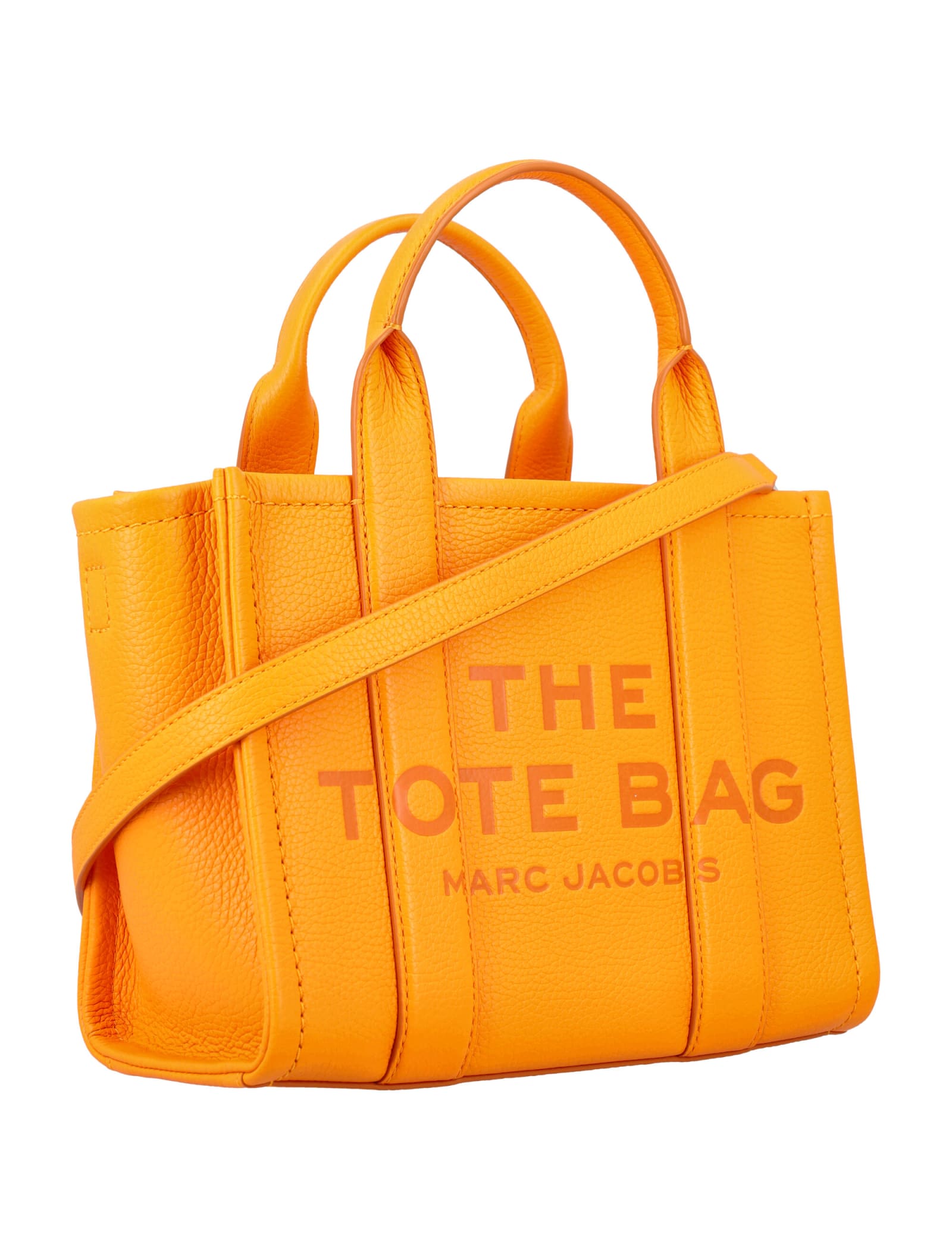 Shop Marc Jacobs The Mini Tote Leather Bag In Tangerine