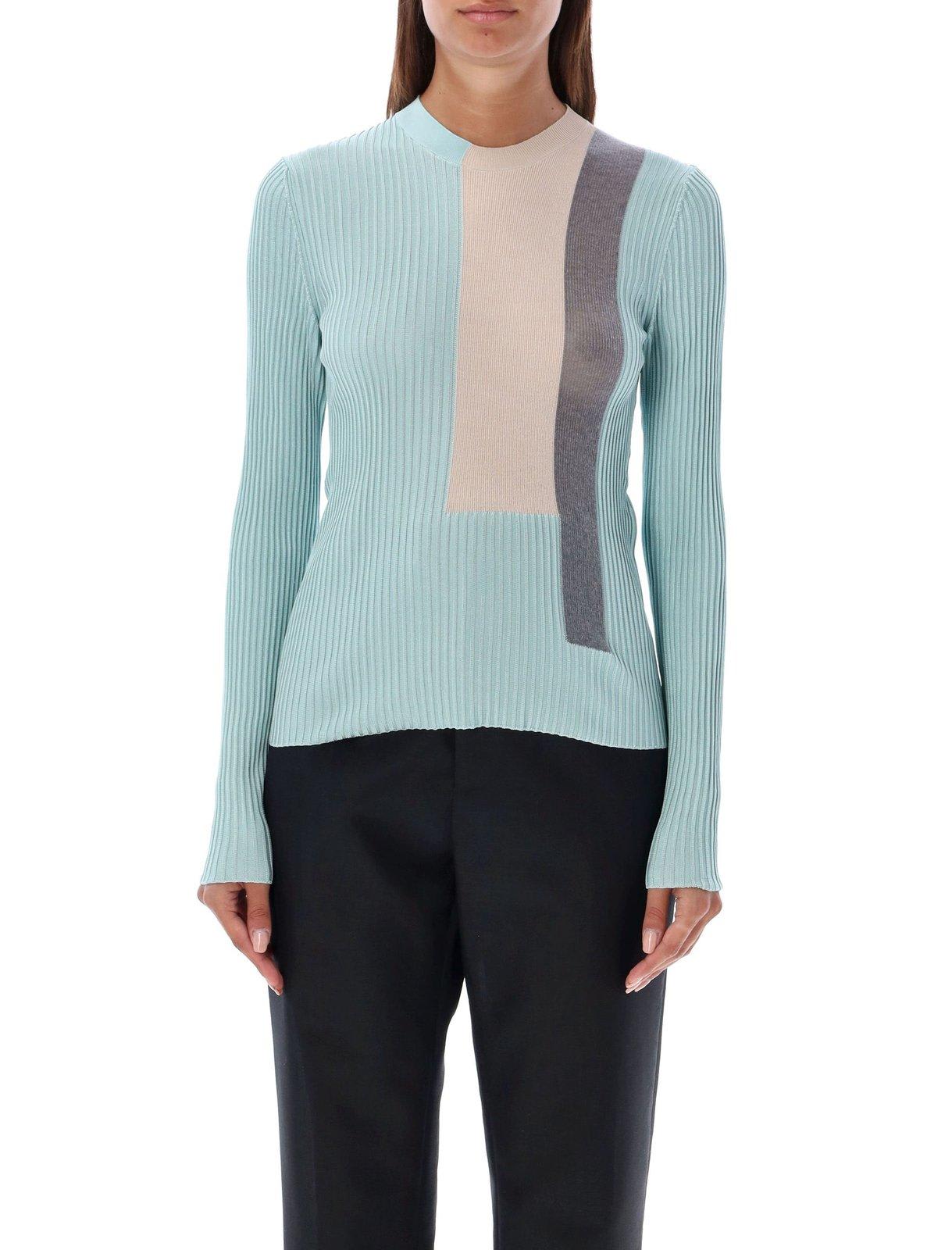 Shop Fendi Color Blocked Knitted Top In Azure