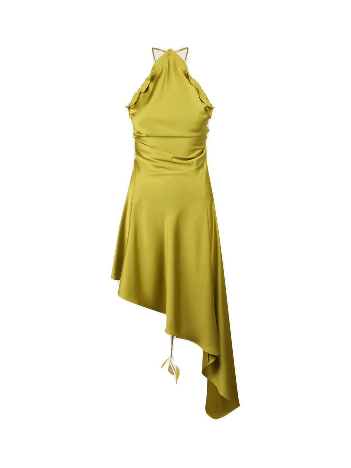 Shop Attico Ruched Open Back Midi Dress In Giallo