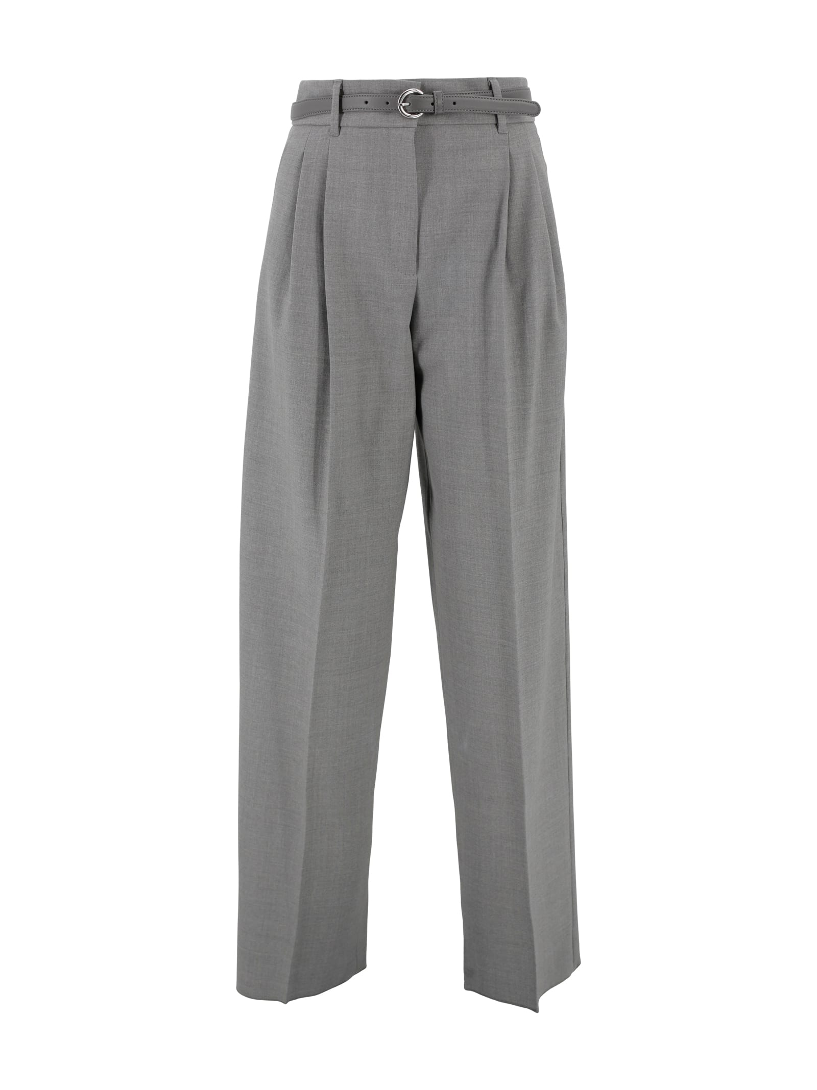 Max Mara Pleated-front Belted Trousers In Gray