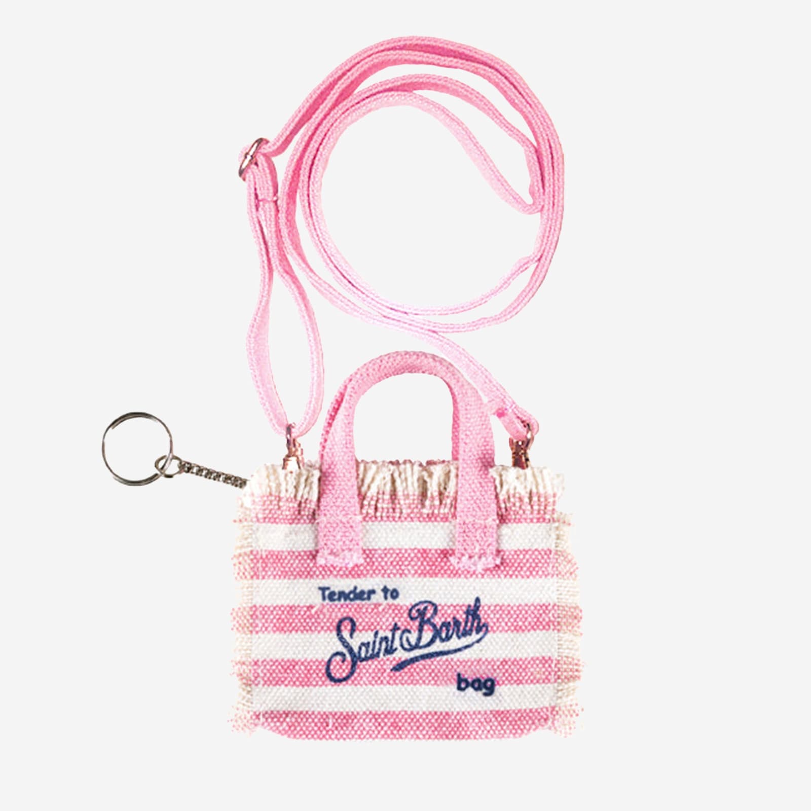 Mc2 Saint Barth Pink Striped Cotton Canvas Key Holder In Pink