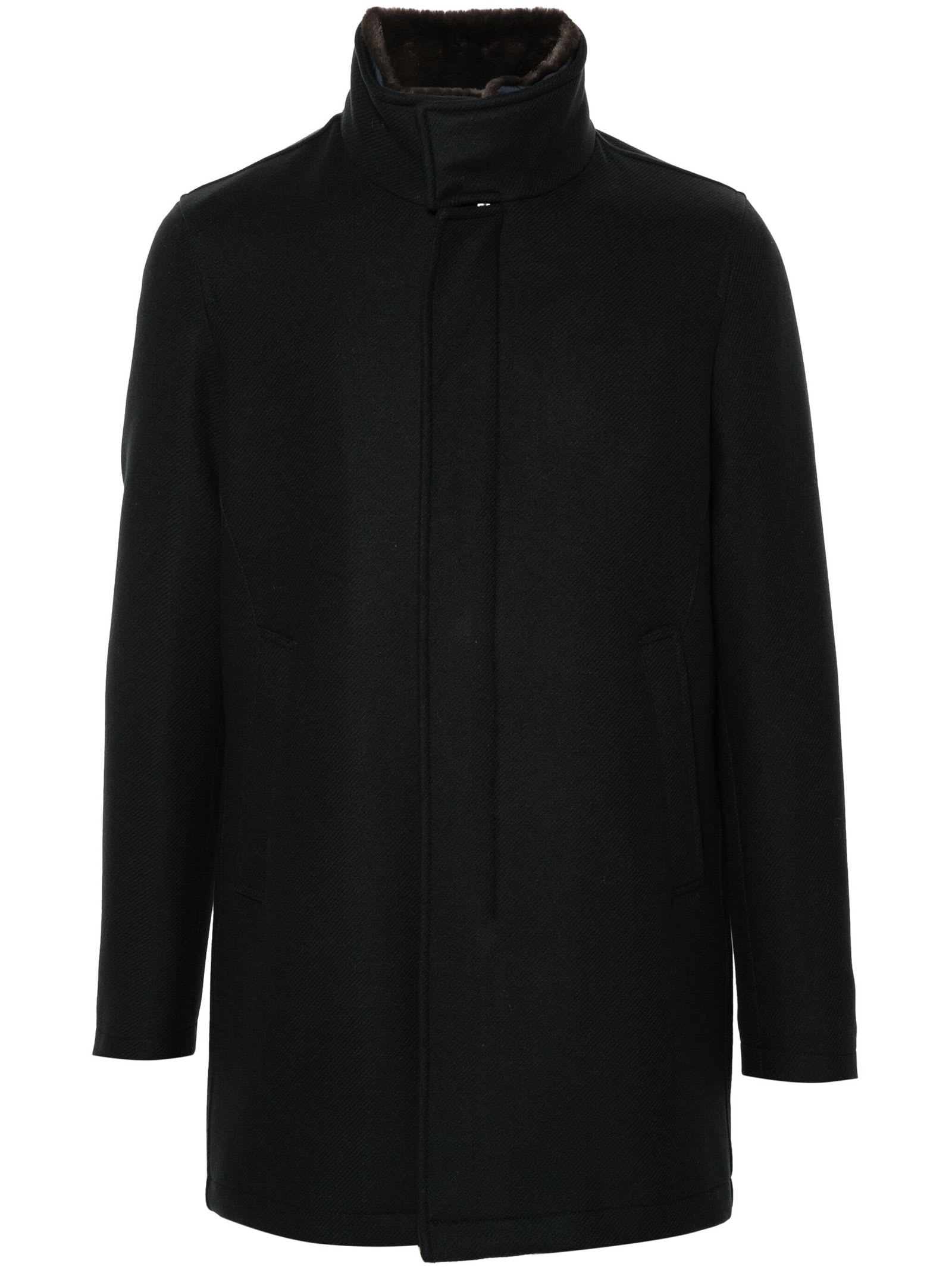 Shop Herno Navy Blue Virgin Wool Blend Coat