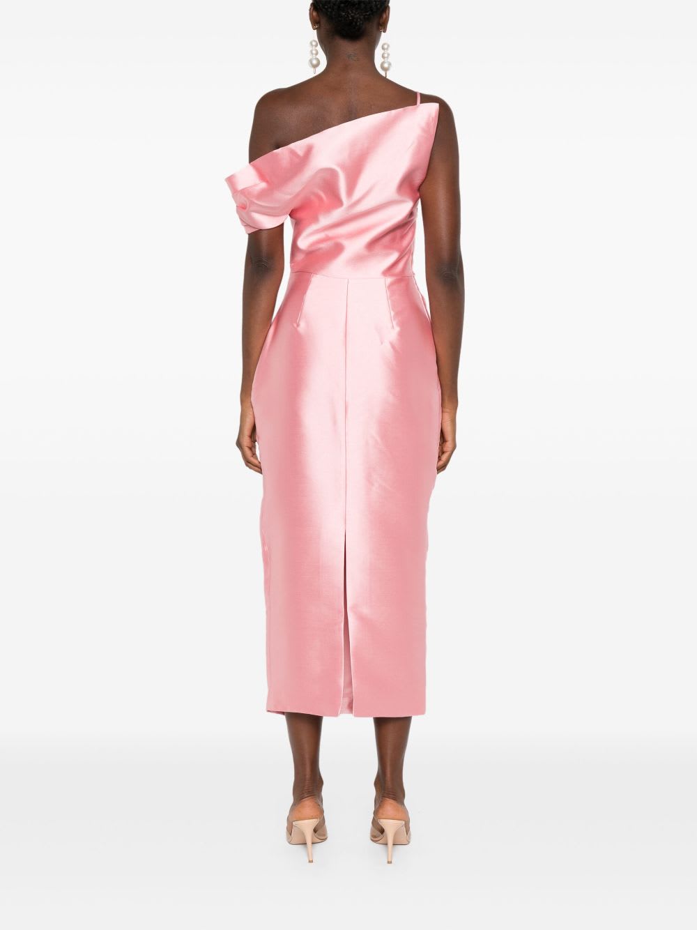 Solace London Ellison One-shoulder Faille Midi Dress In Pink