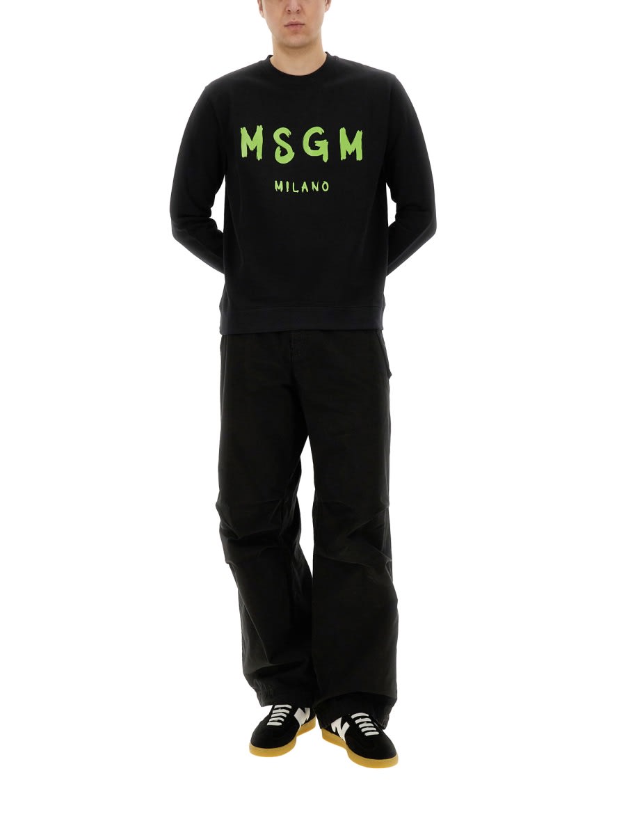 Msgm Crew Neck Cotton Sweatshirt In Black