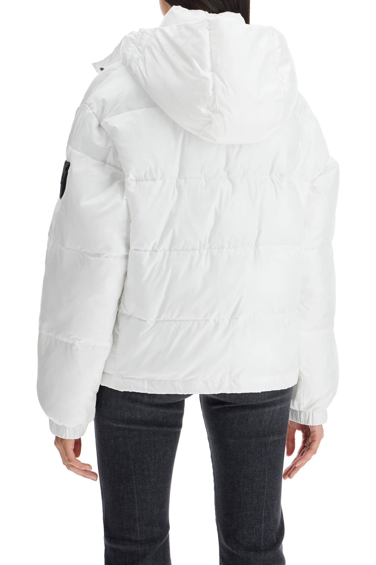 Shop Pinko Down Jacket With Logo Patch In Bianco Brill. (white)