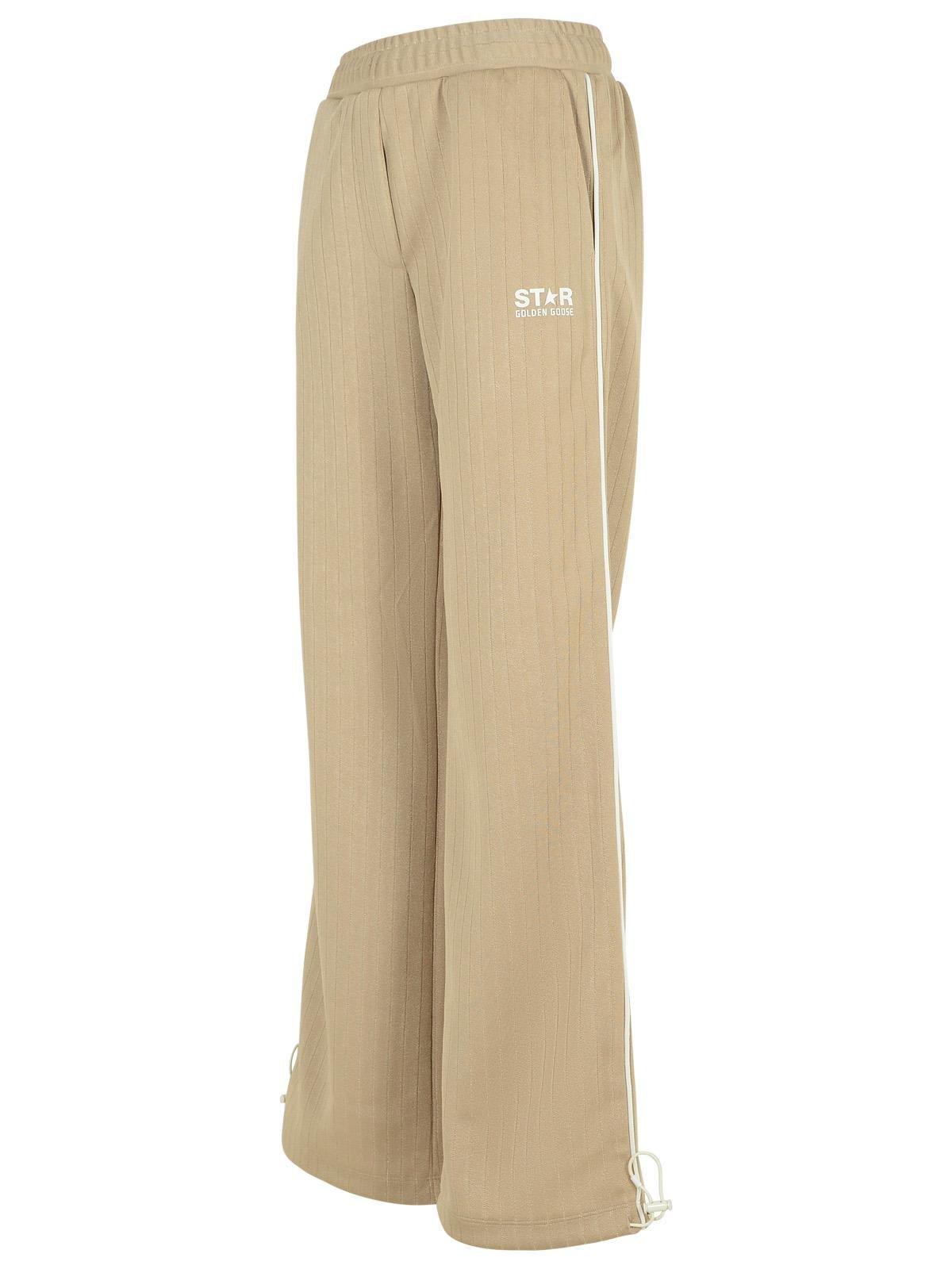 Shop Golden Goose Striped Logo Printed Straight-leg Track Pants In Pale Khaki/ Papyrus