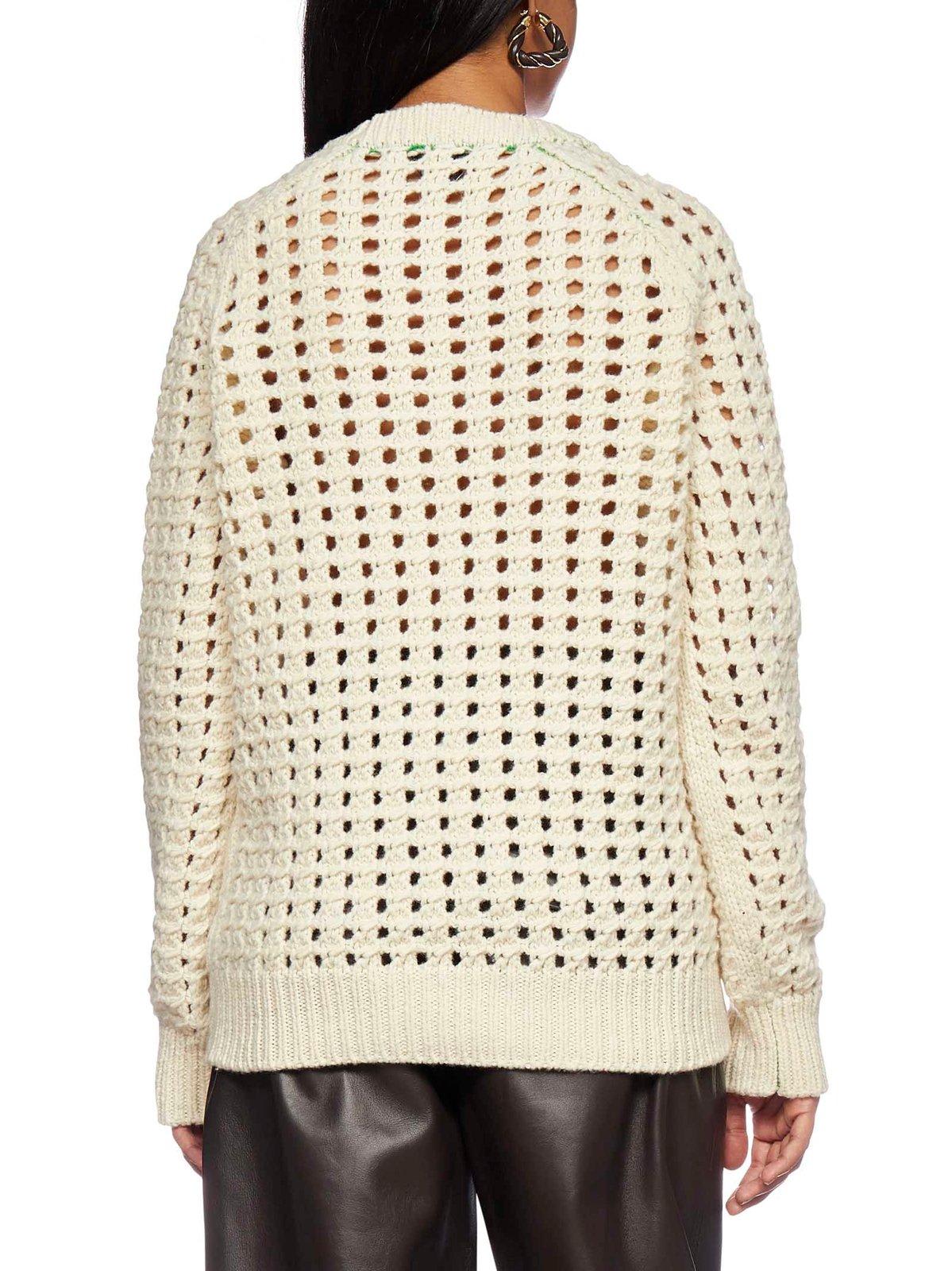 Shop Bottega Veneta Openknitted Crewneck Jumper In White