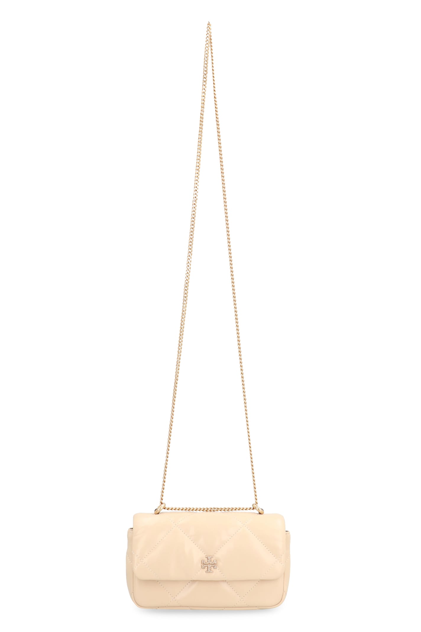 Tory Burch Kira Diamond Leather Mini Crossbody Bag In Vaniglia