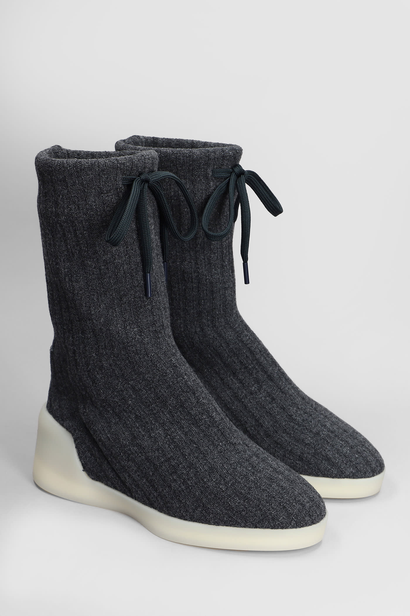 Shop Fear Of God Moc Knit High Ankle Boots In Black Wool