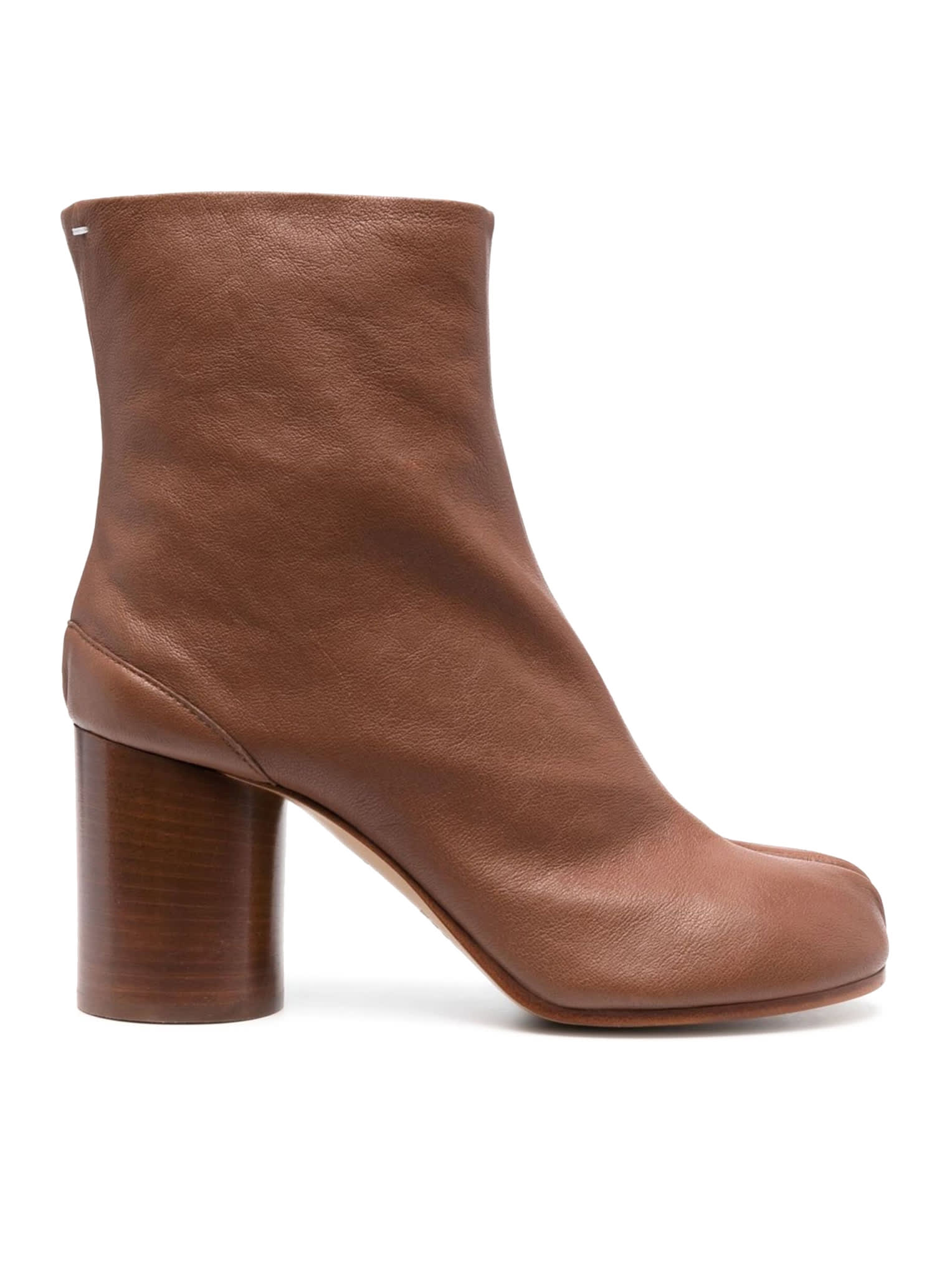 tabi Brown High Heel Ankle Boots In Leather Woman