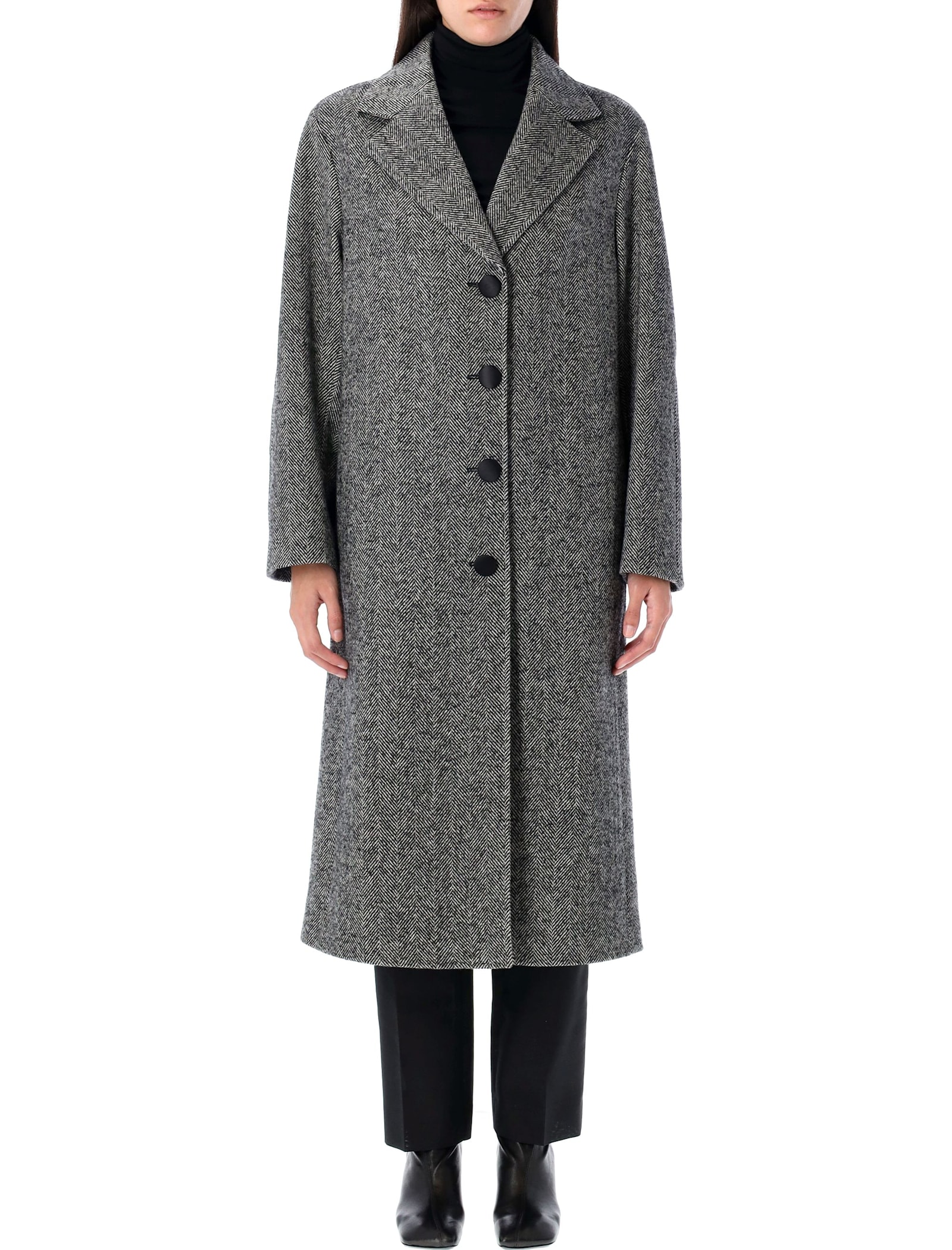 Shop Dolce & Gabbana Single-breasted Herringbone Wool Coat In Black Melange