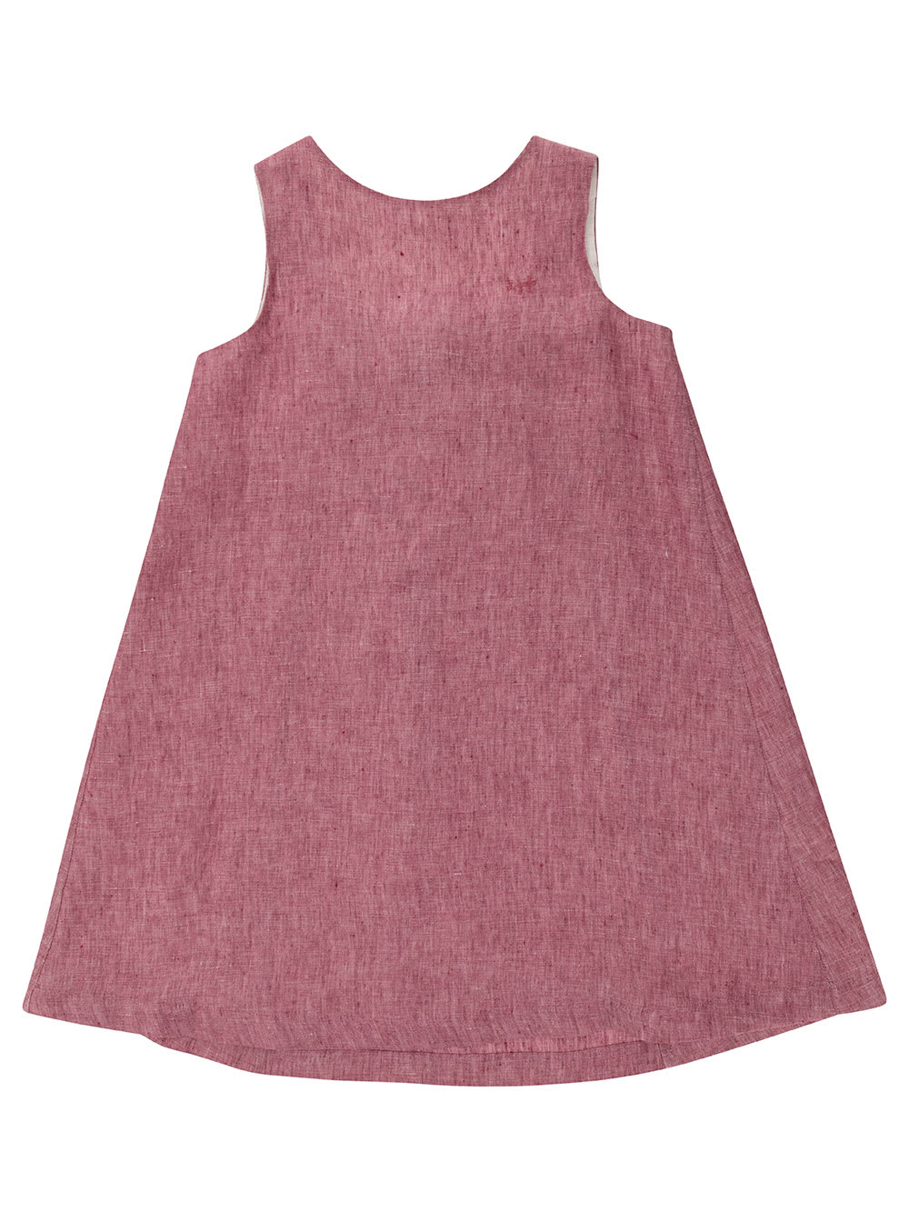IL GUFO PINK CREWNECK DRESS WITH LOGO EMBROIDERY IN LINEN GIRL