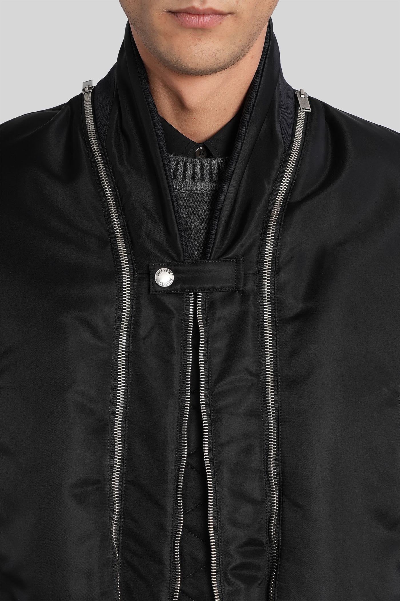 Alexander Mcqueen Bomber Jacket In Black Polyamide In Black