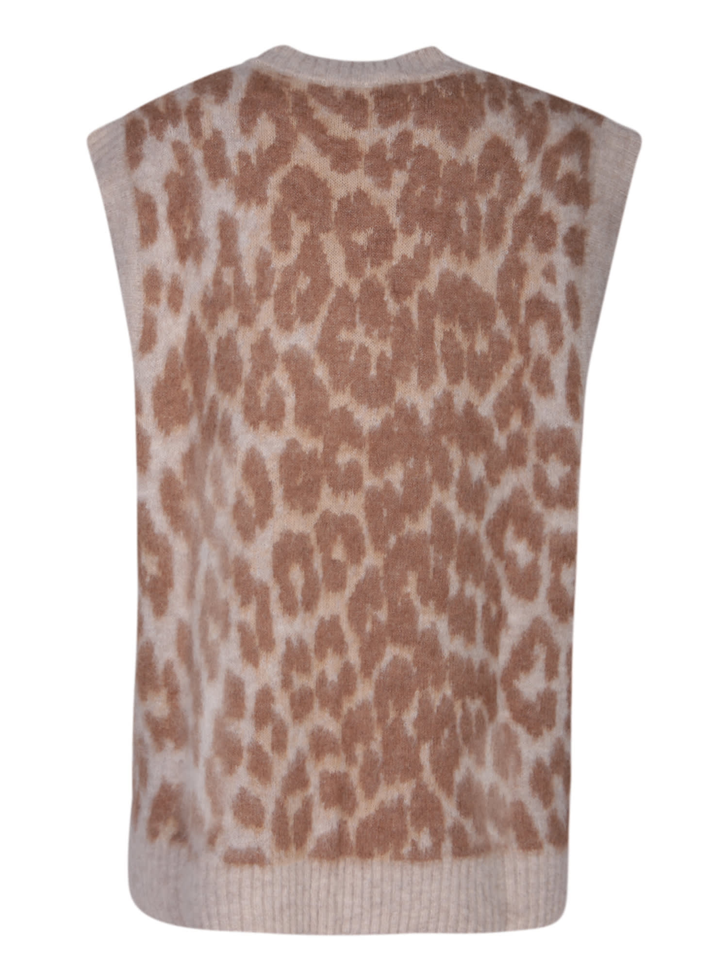 Shop Ganni Jacquard Leopard Vest In Beige