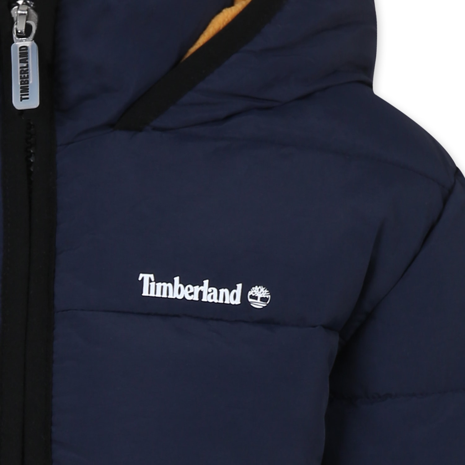 Timberland Blue Down Jacket For Boy With Logo In Blue