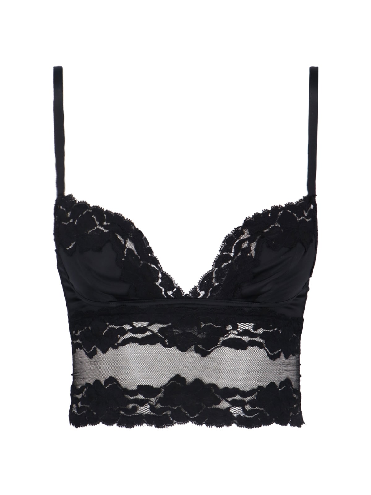 Dolce & Gabbana Sleeved Top With Adjustable Straps And Lace In Black