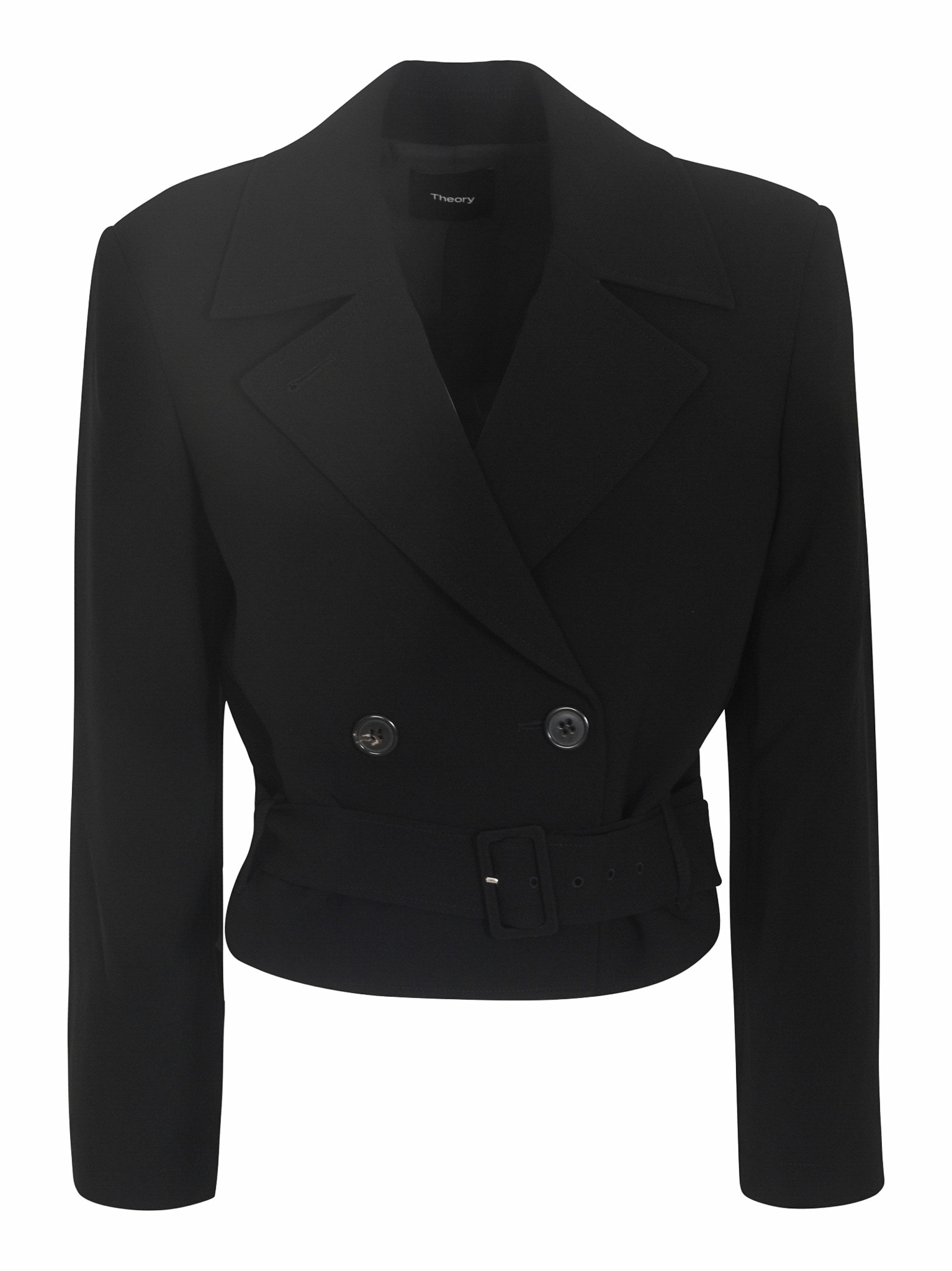 Theory Double-breast Crop Belted Blazer In Black