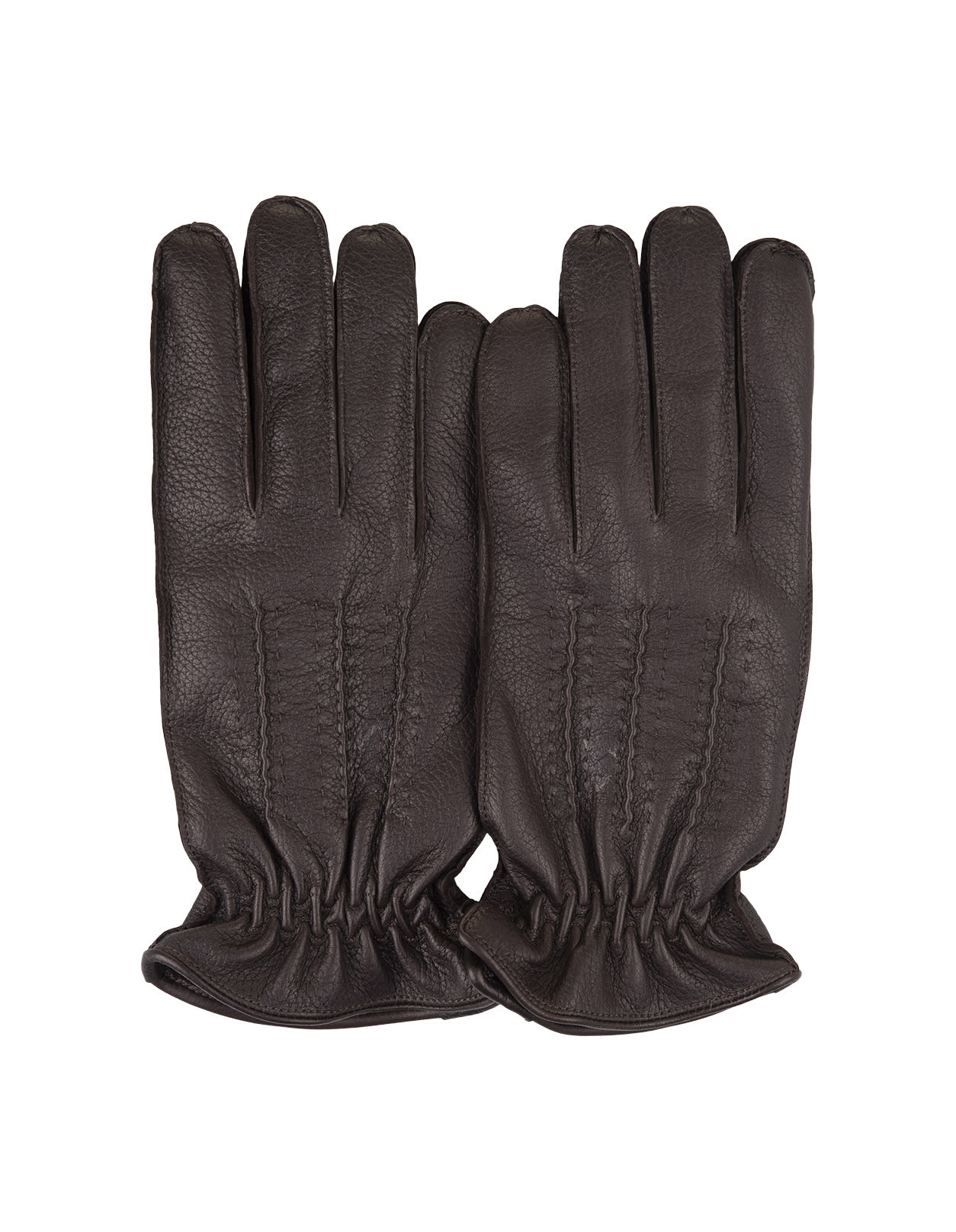 Drummed Gloves In Dark Brown Leather