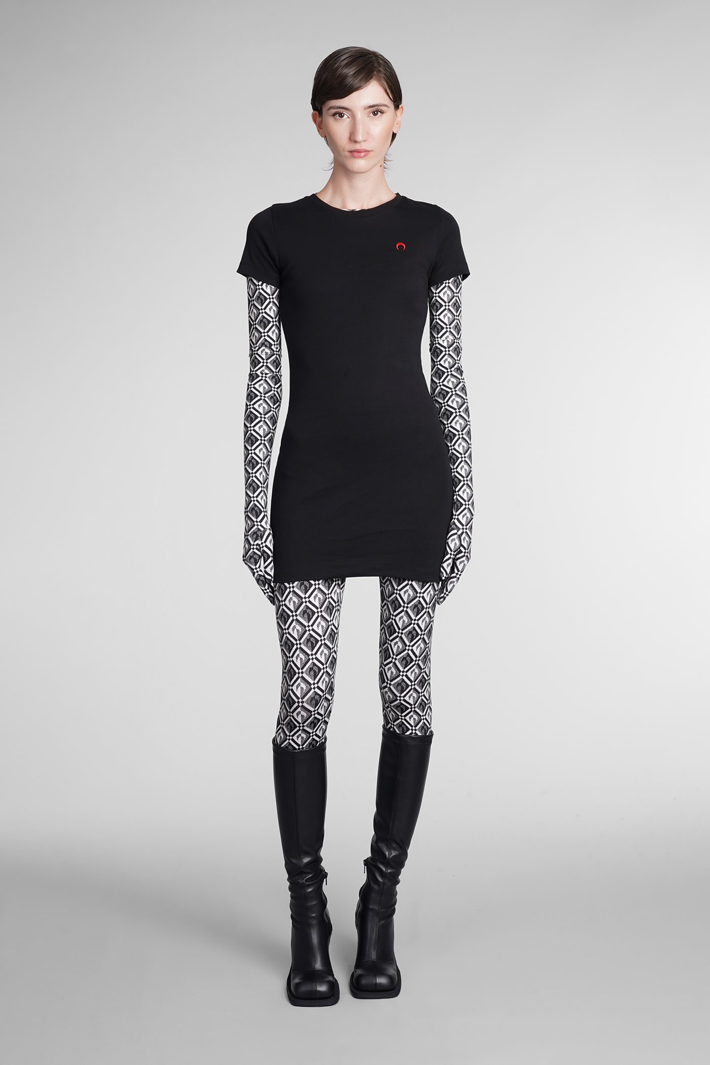 Marine Serre Organic Cotton Mini T-shirt Dress In Black