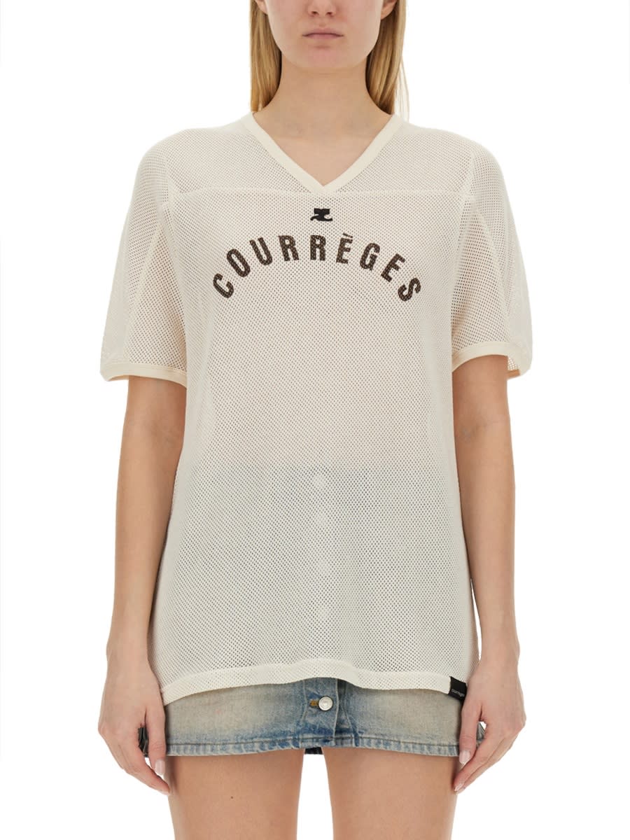 Shop Courrèges T-shirt With Logo In Ivory