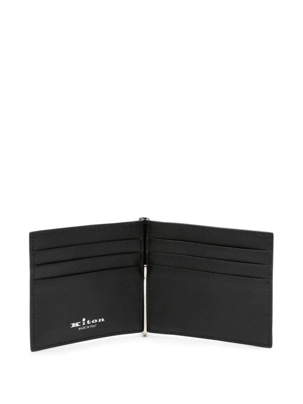Black Leather Folding Card Holder With Logo
