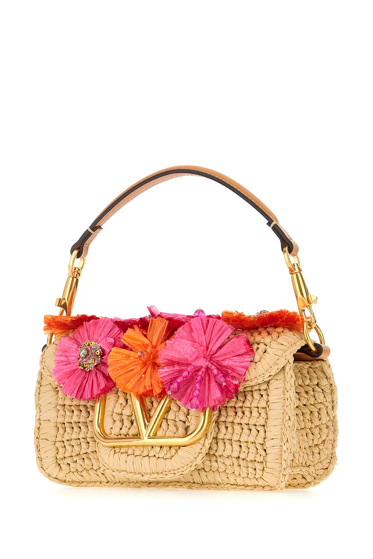 Valentino Raffia Vlogo Signature Handbag In Nate Verde Azzurro