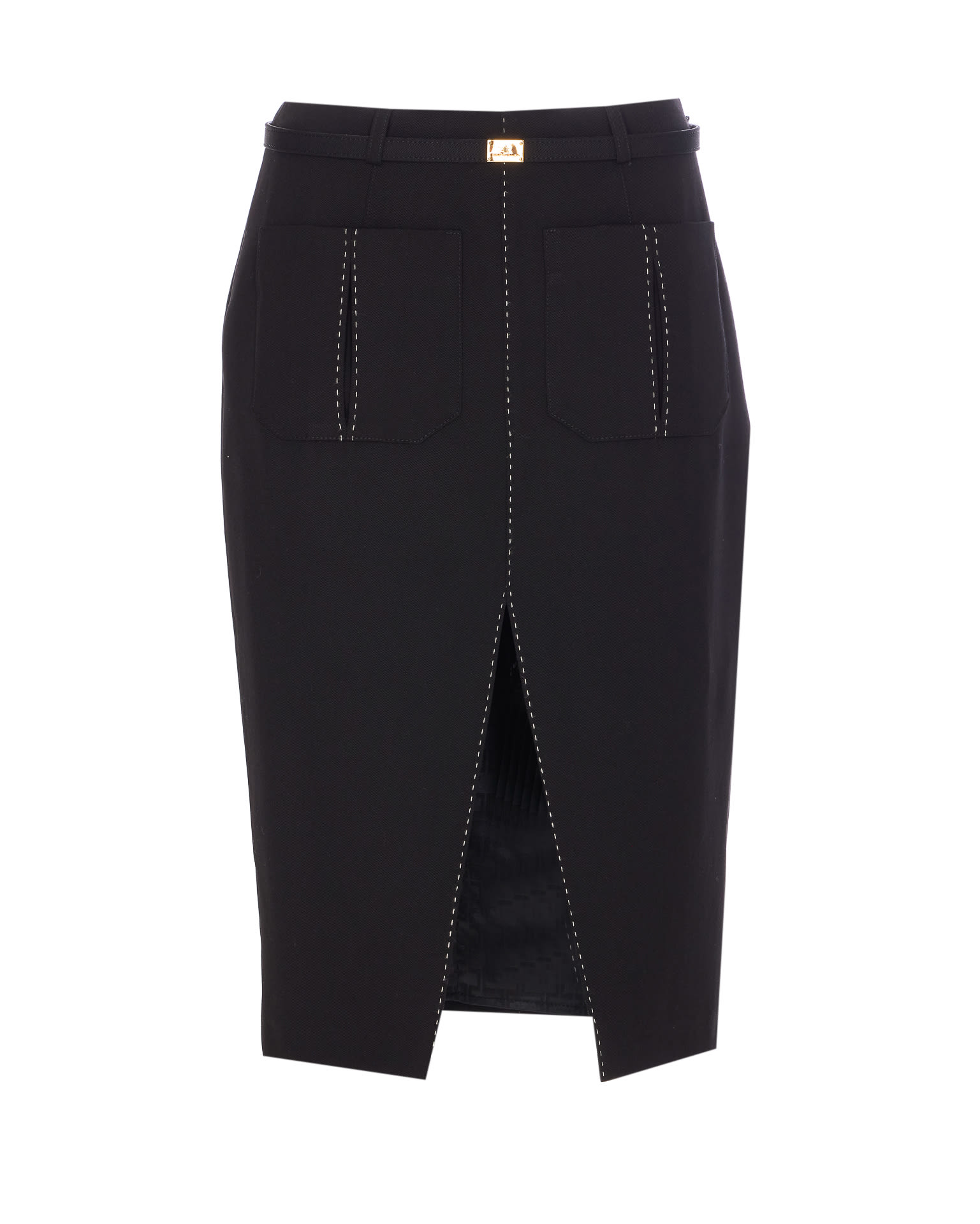 Elisabetta Franchi Belted Skirt With Front Split And Pockets In Black