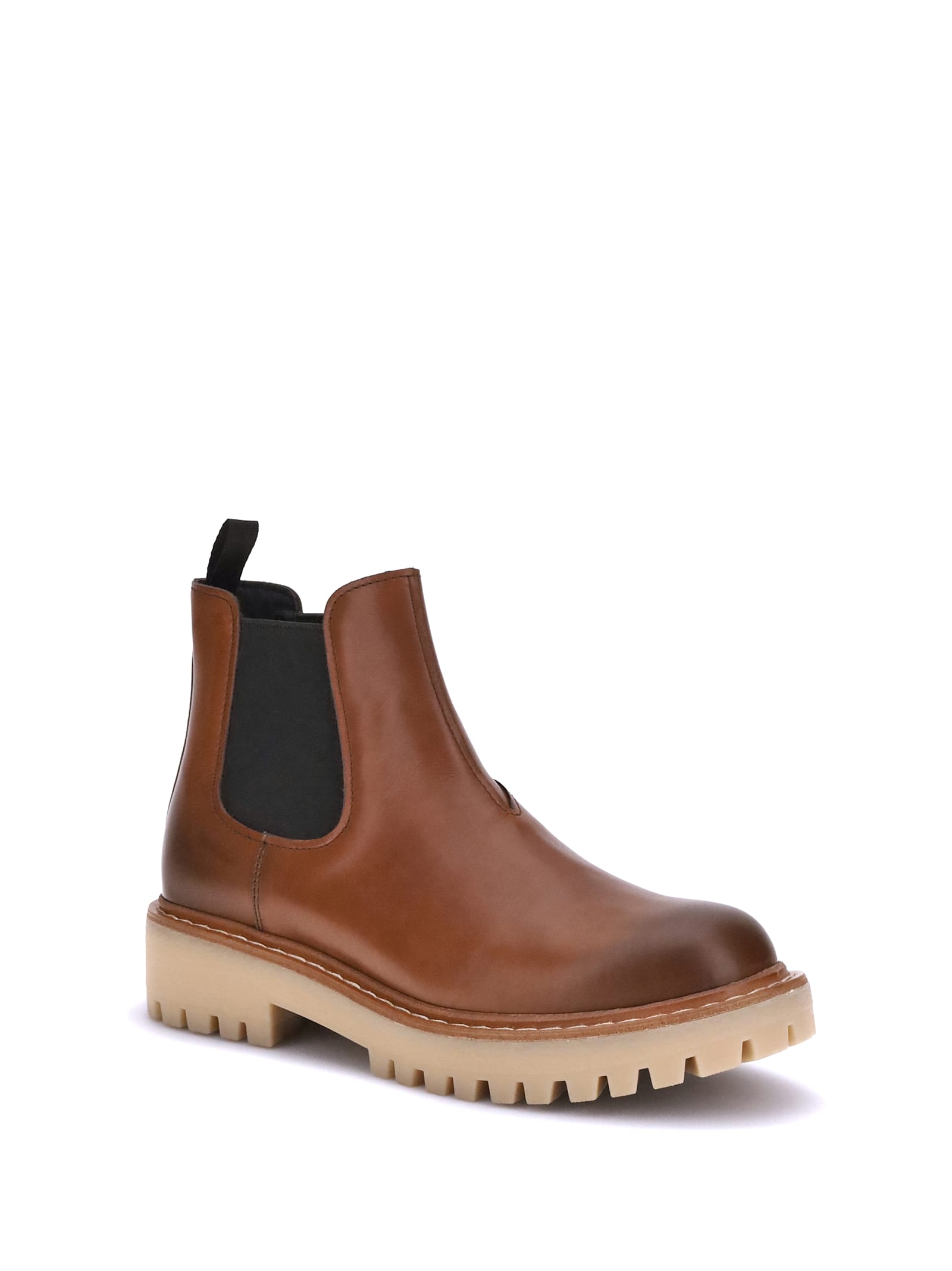 Prada Brown Leather Boots With Elastic Side Panels And Durable Sole In Brown