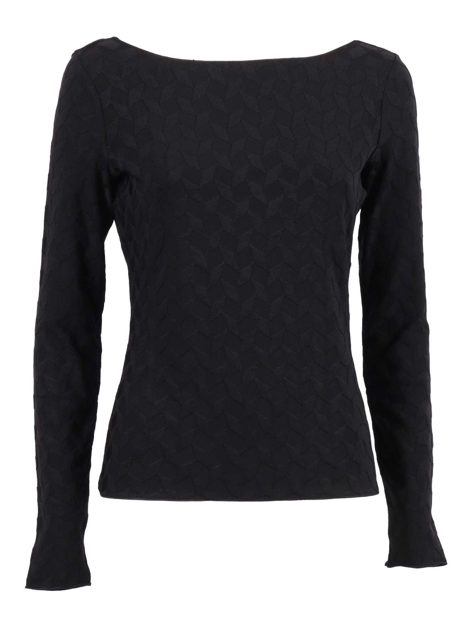 Emporio Armani Geometric Pattern Boat-neck Textured Knit Jumper In Black