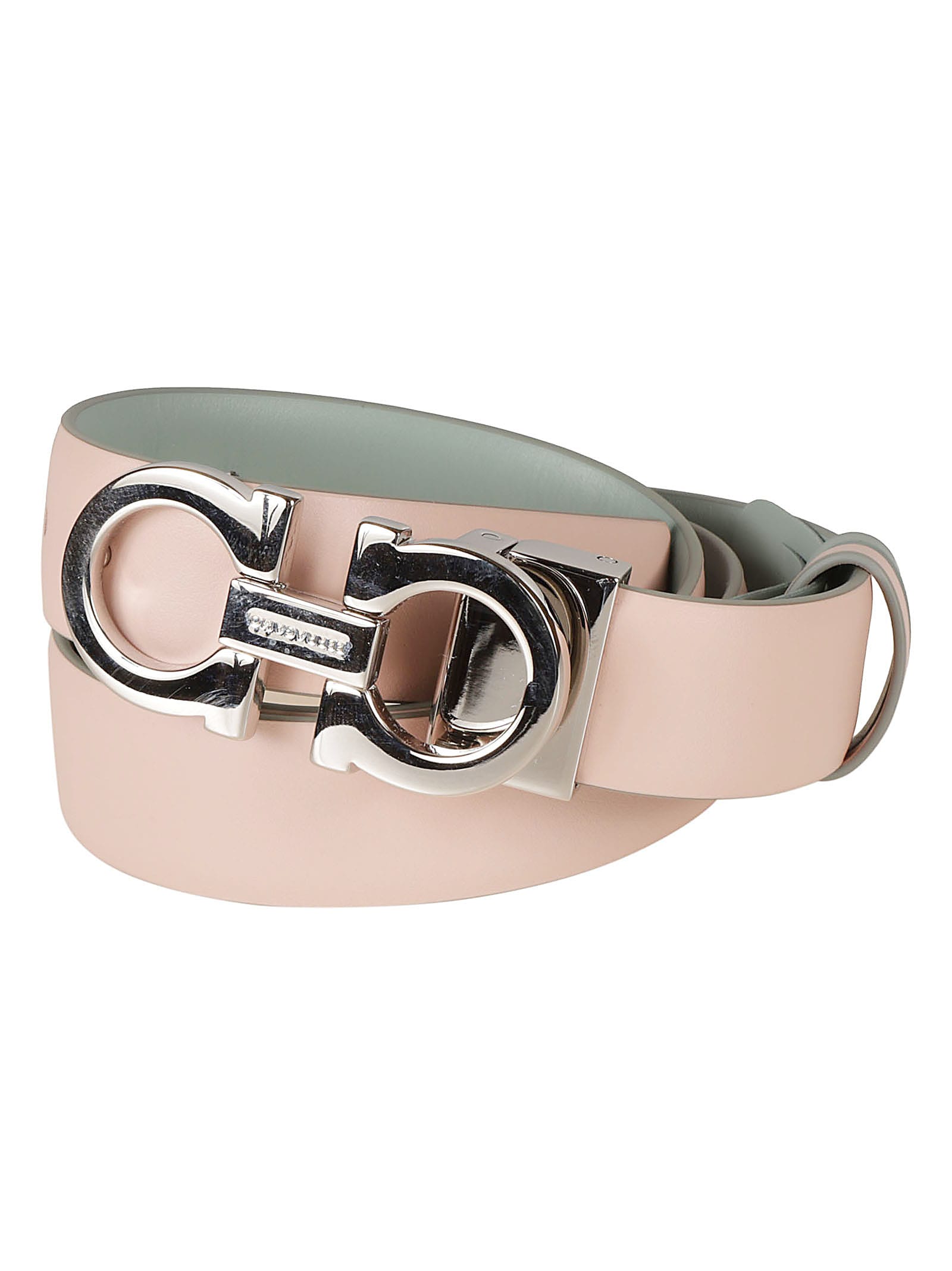 Ferragamo Double Gancini Buckled Belt In Pink