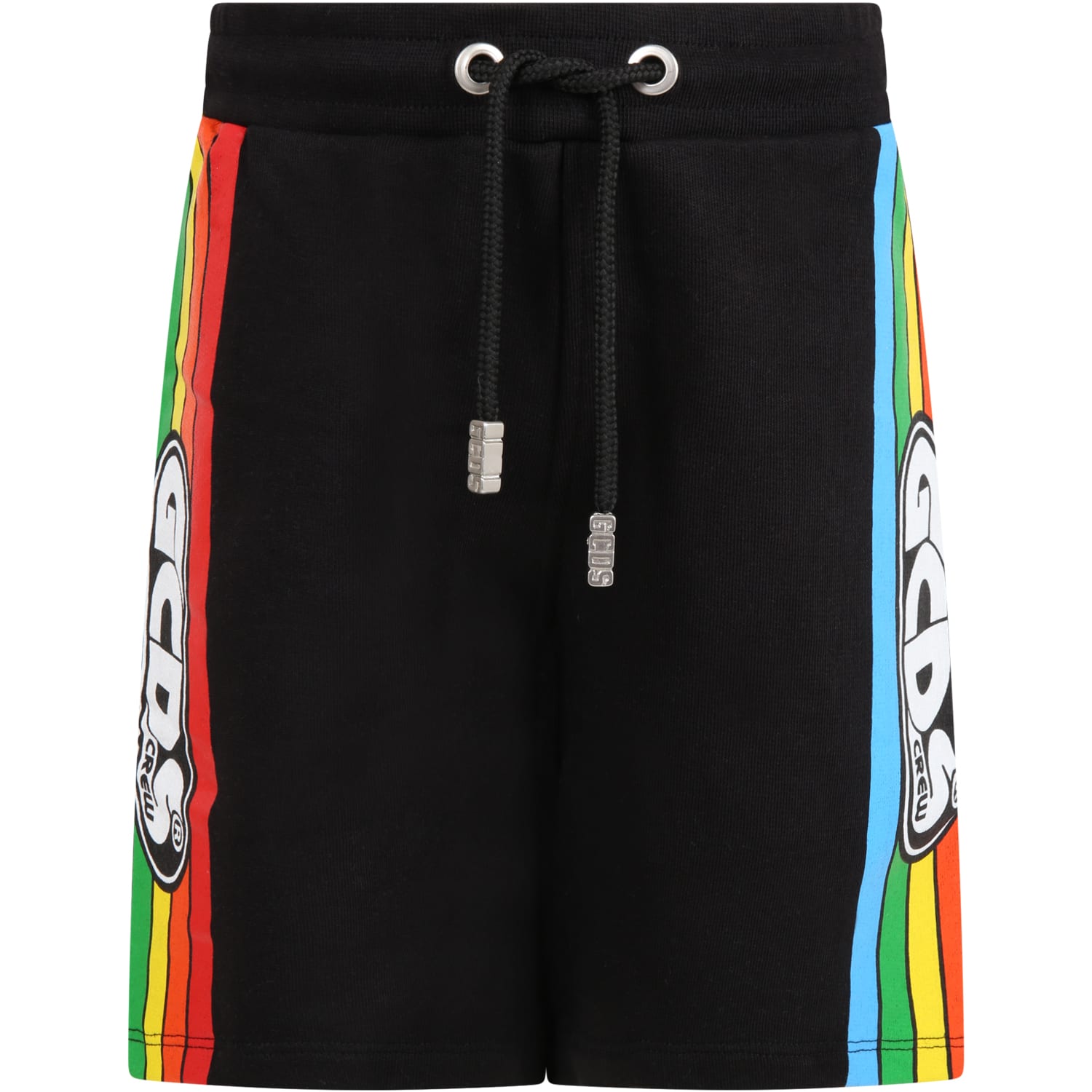 GCDS Mini Black Shorts For Kids With Logo