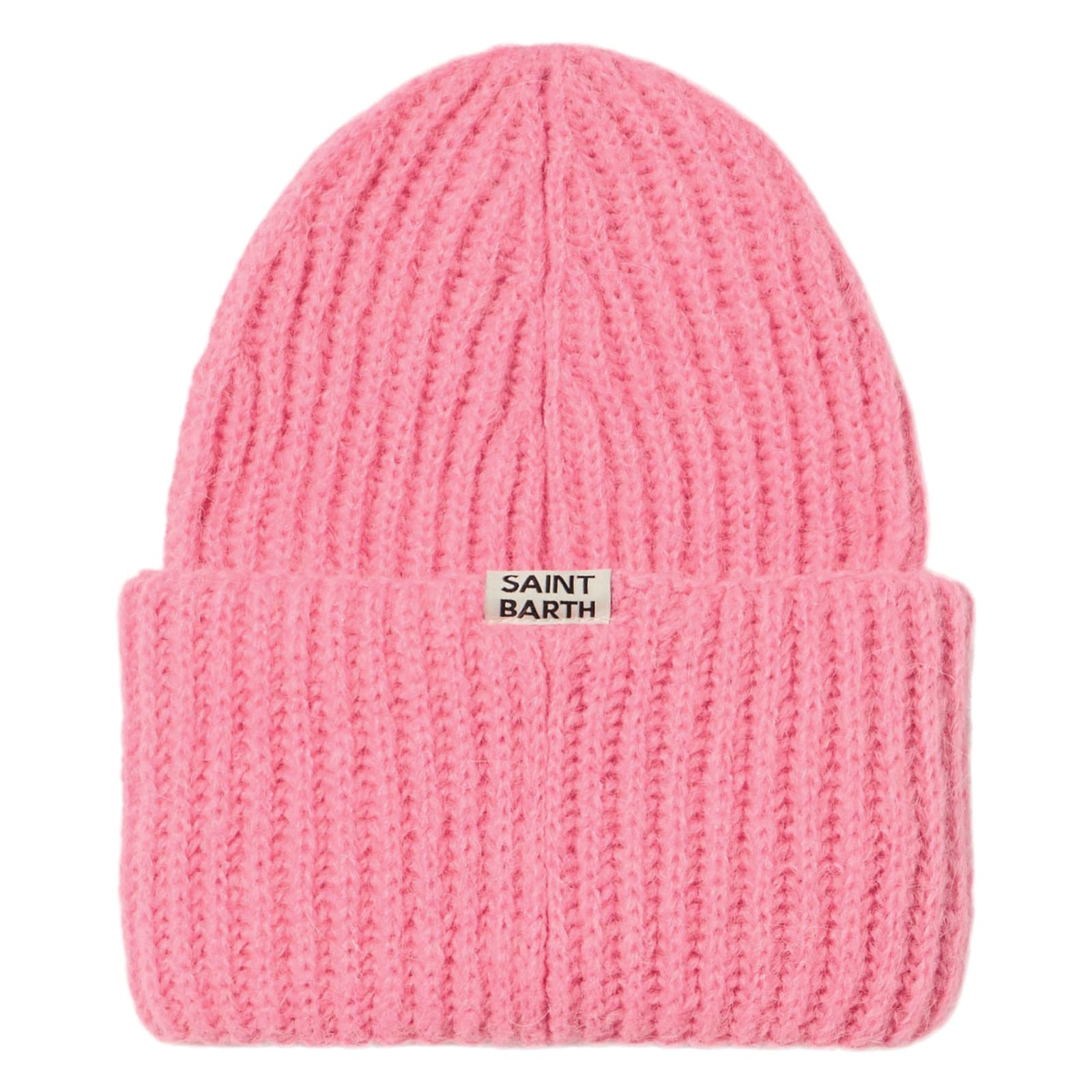 Shop Mc2 Saint Barth Girl Brushed And Ultra Soft Beanie With Apres Chic Embroidery In Pink