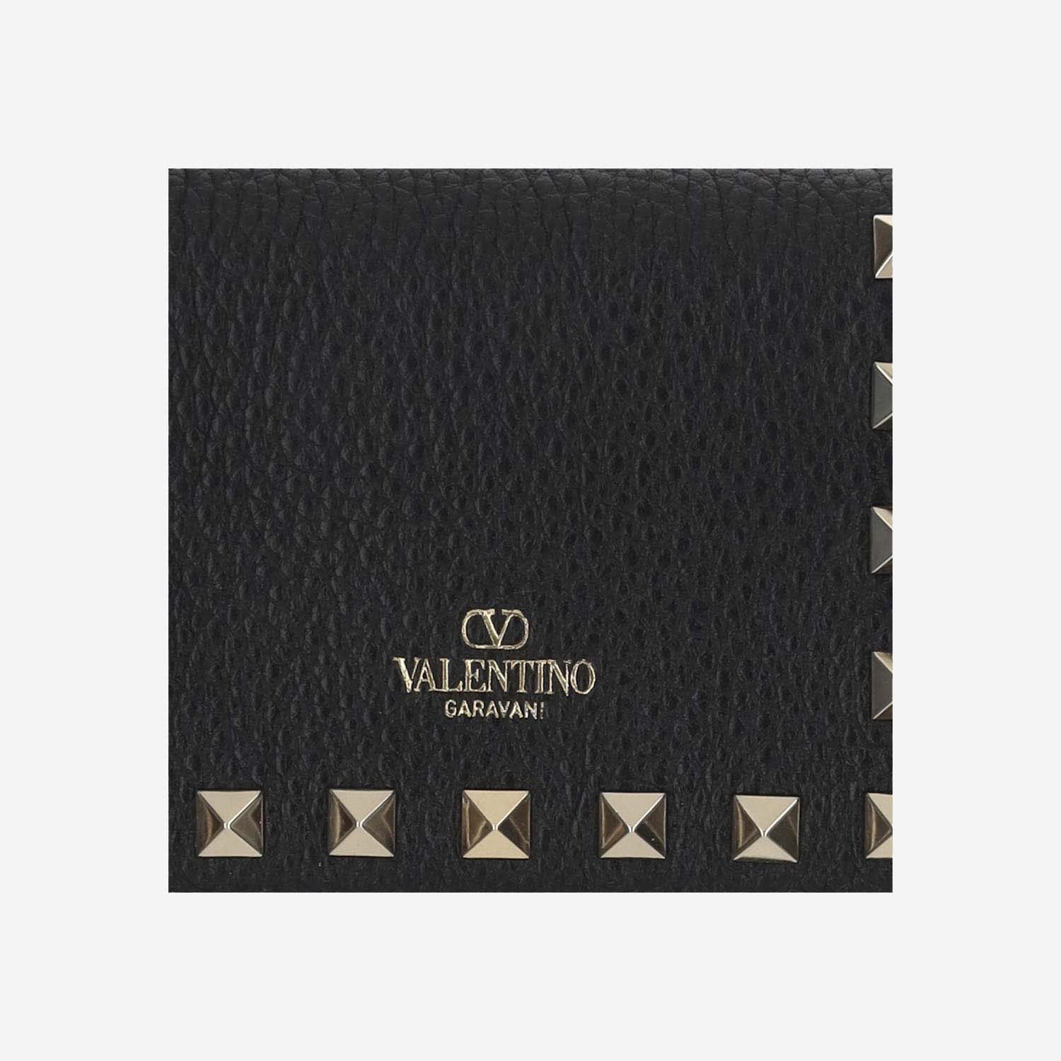 Shop Valentino Garnet Calfskin Rockstud Small Wallet In Black