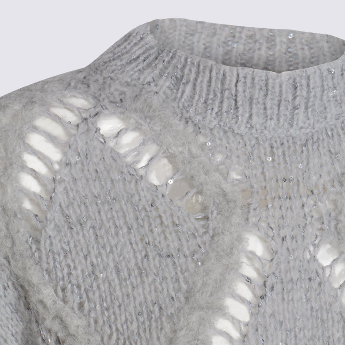 Antonelli Bohemian Mood Open-knit Cotton-blend Top In Gray