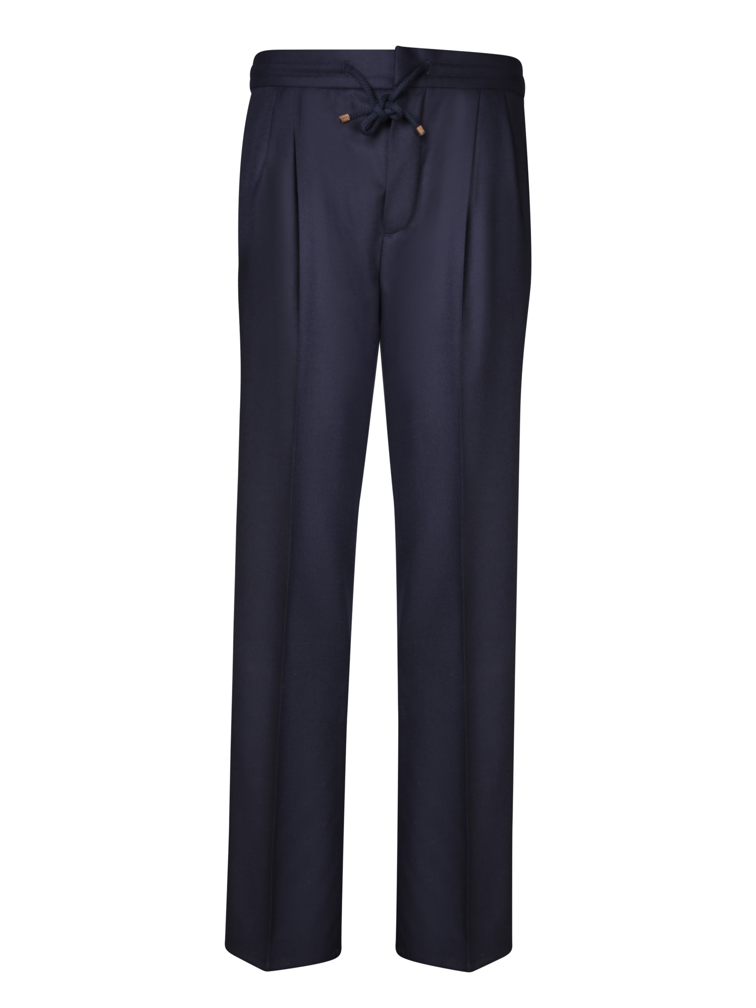 Shop Brunello Cucinelli Blue Flannel Drawstring Trousers