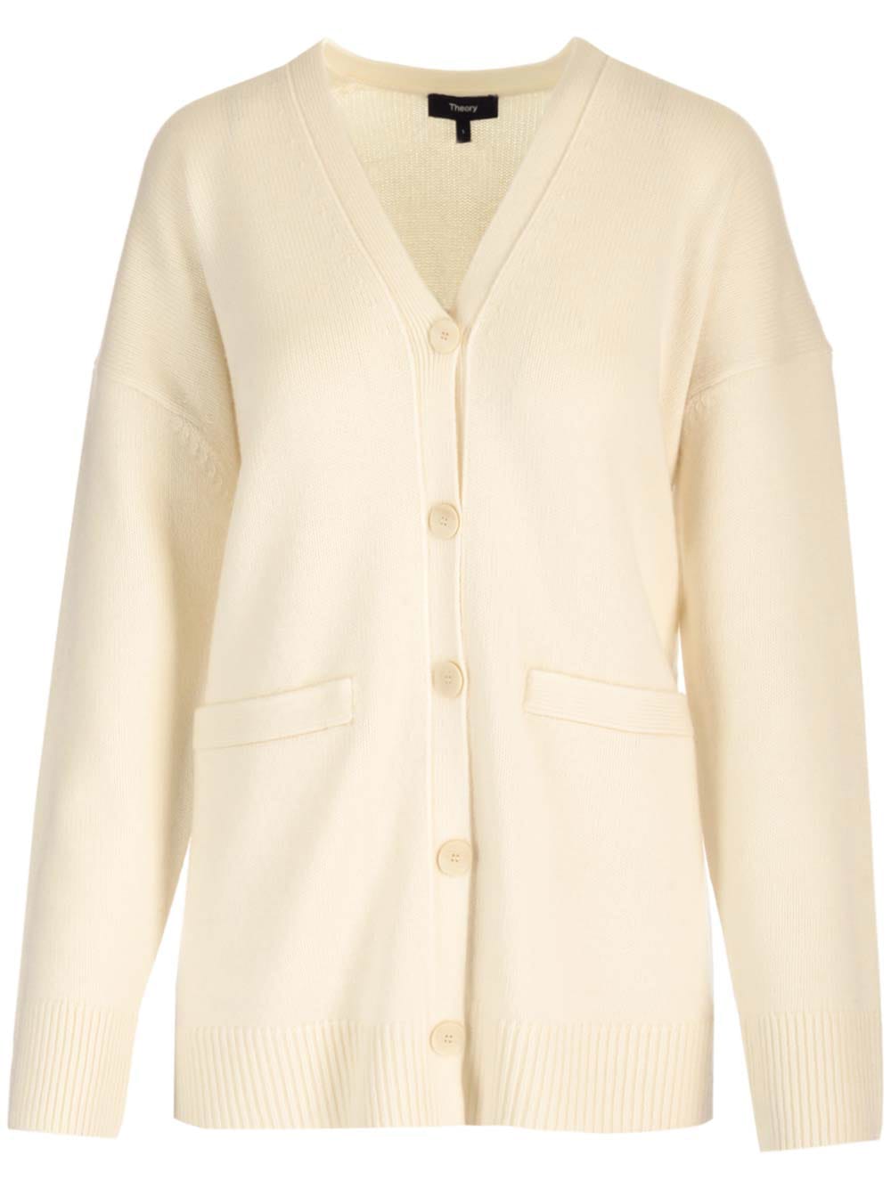 Shop Theory Wool And Cashmere Cardigan In Avorio