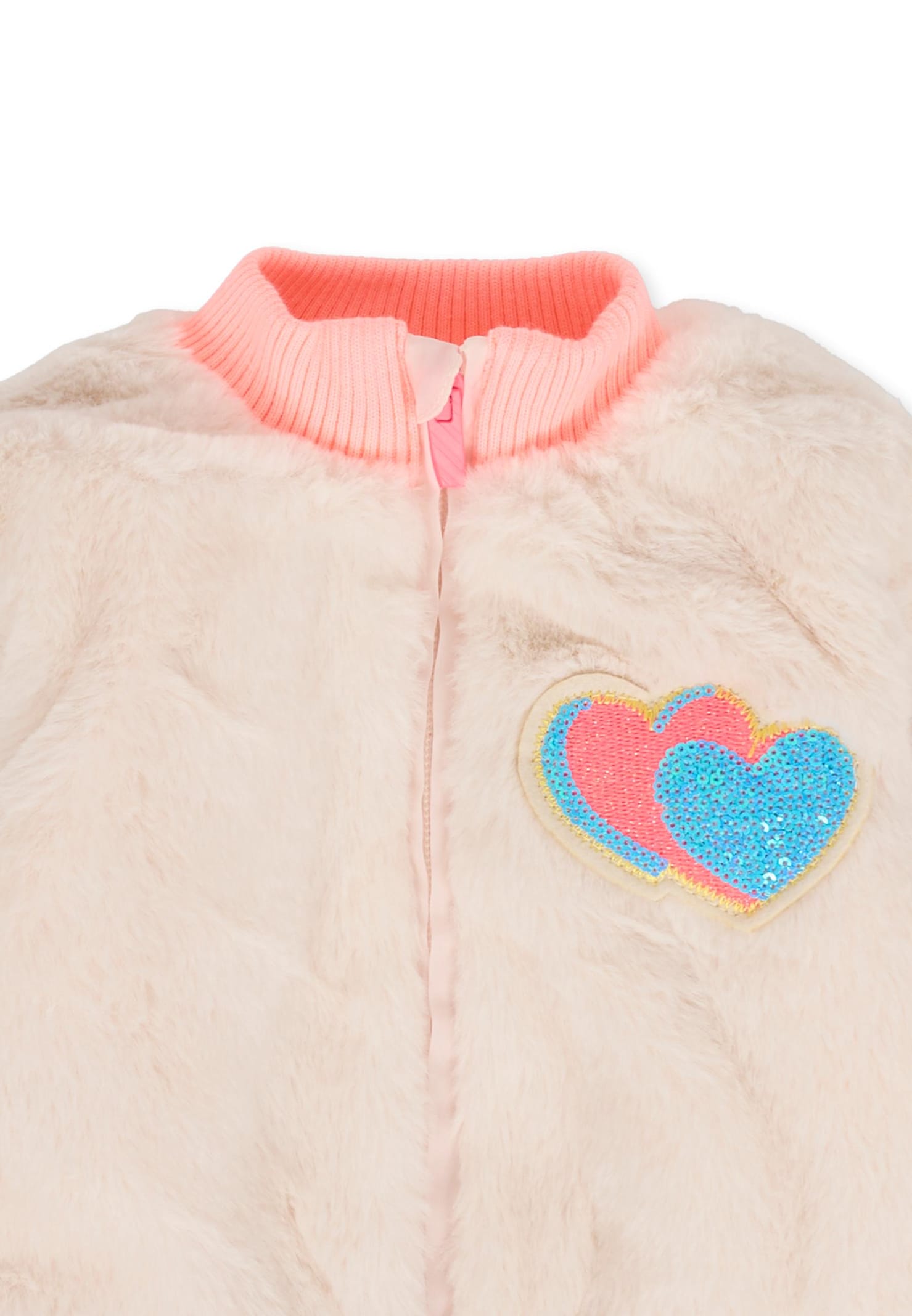 Billieblush Pink Faux Fur Coat For Baby Girl With Heart In Pink