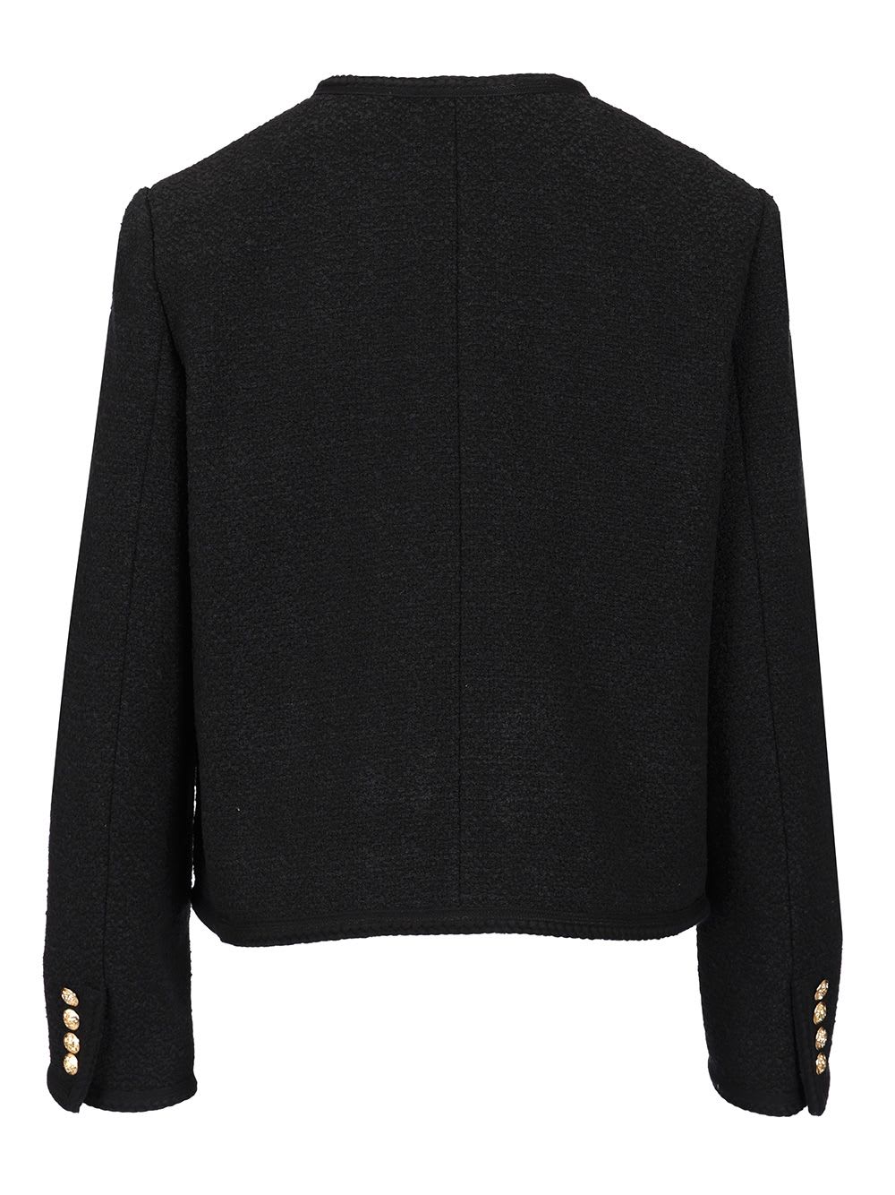 Dunst Black Crewneck Jacket With Contrasting Jewel Buttons In Black