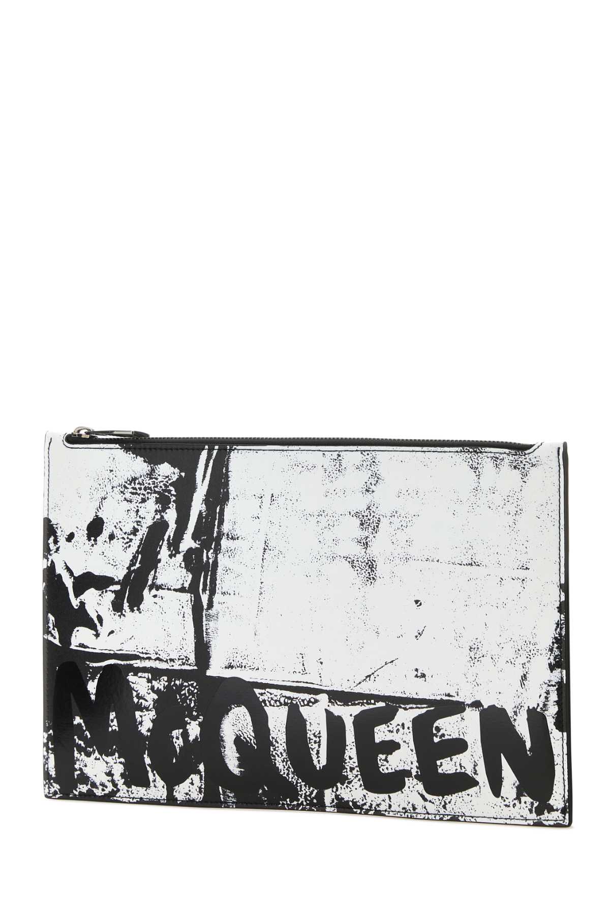 Shop Alexander Mcqueen Printed Leather Mcqueen Graffiti Clutch In Blackwhite