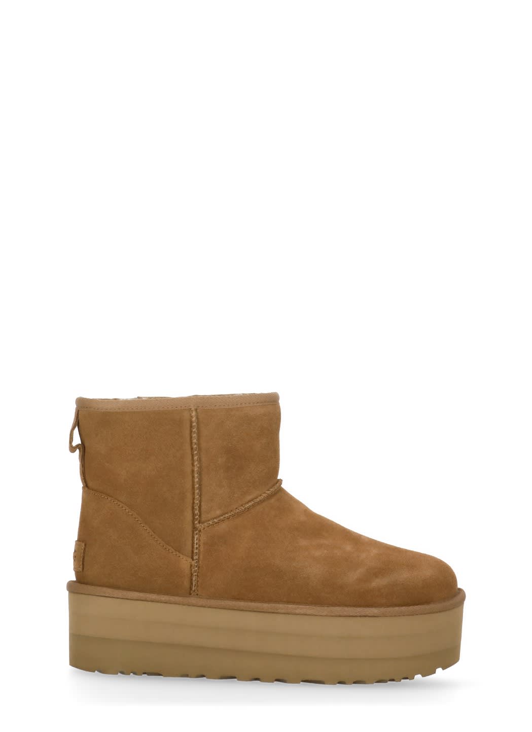 Ugg Camel Suede Classic Mini Platform Ankle Boots In Nude