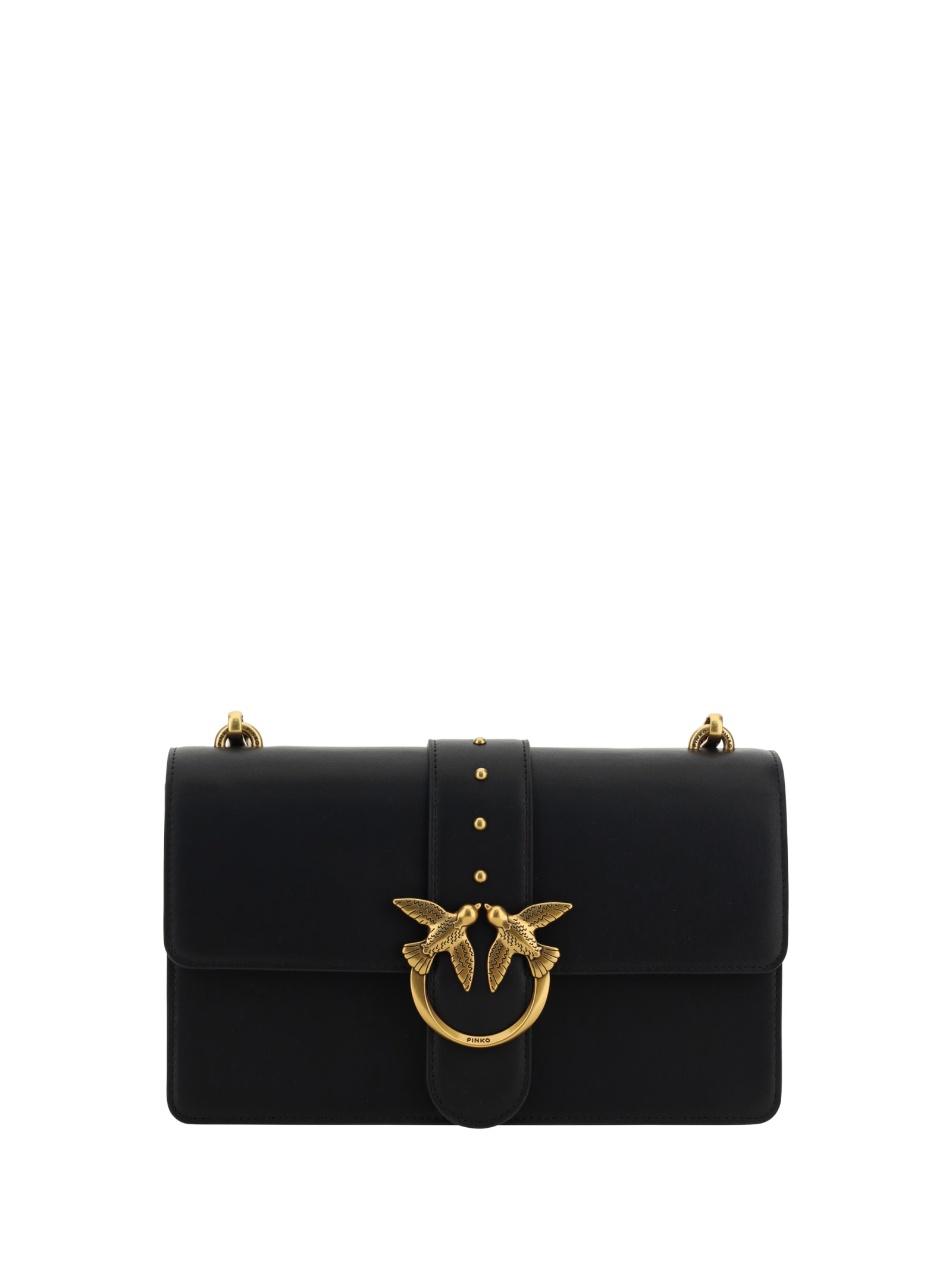 Shop Pinko Love One Classic Shoulder Bag In Nero/antique Gold