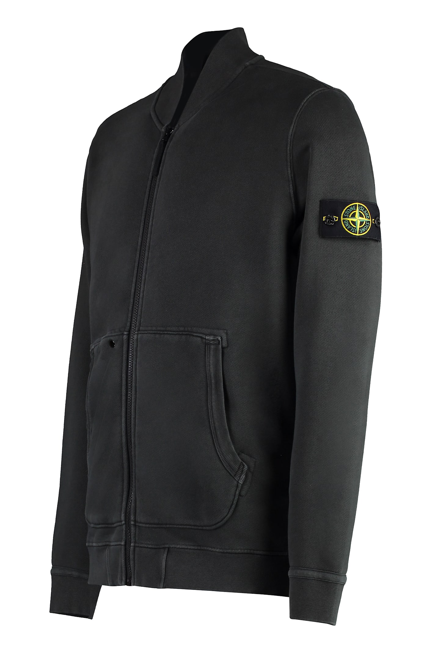 Shop Stone Island Full Zip Cotton Hoodie In Grey