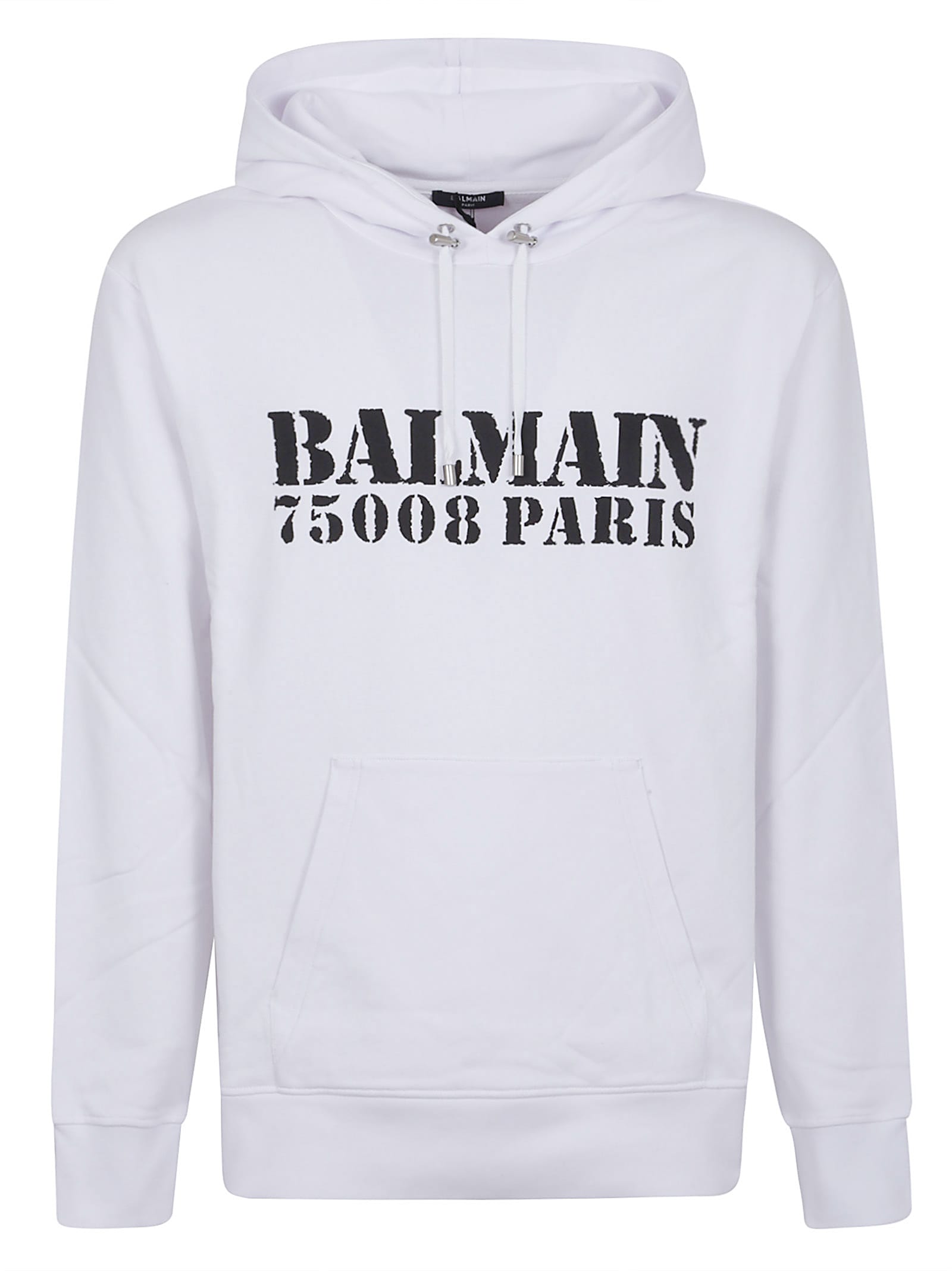 Balmain Contrasting Logo Print Cotton Hoodie In White