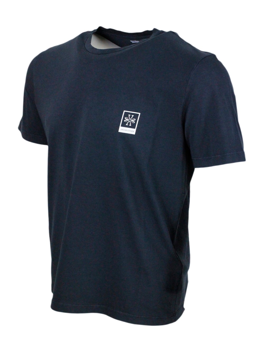 Shop Jacob Cohen Short-sleeved Crew-neck T-shirt In Stretch Cotton With Logo On The Chest In Blu