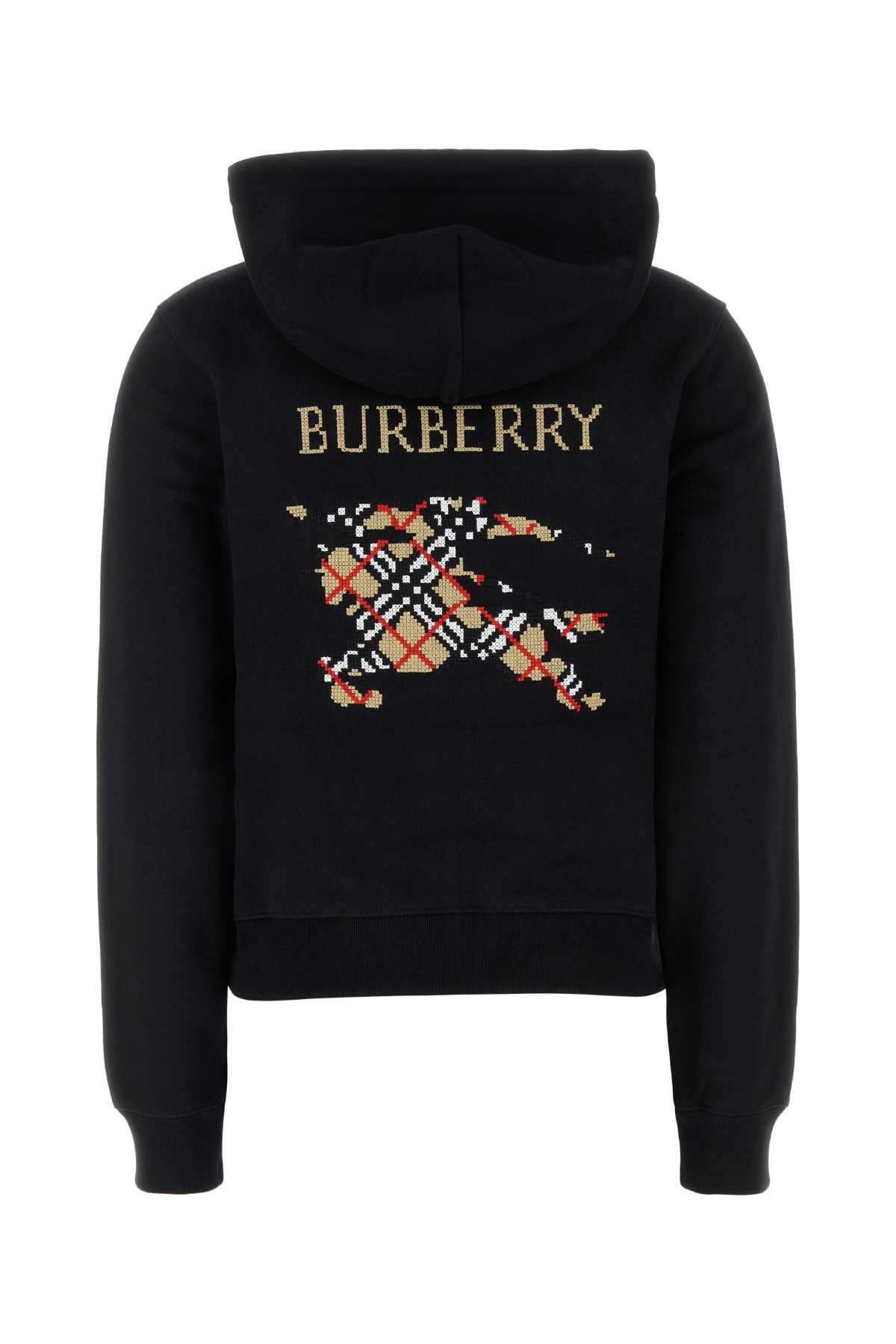 Burberry Cotton Sweatshirt With Drawstring Hood And Front Pocket In Black
