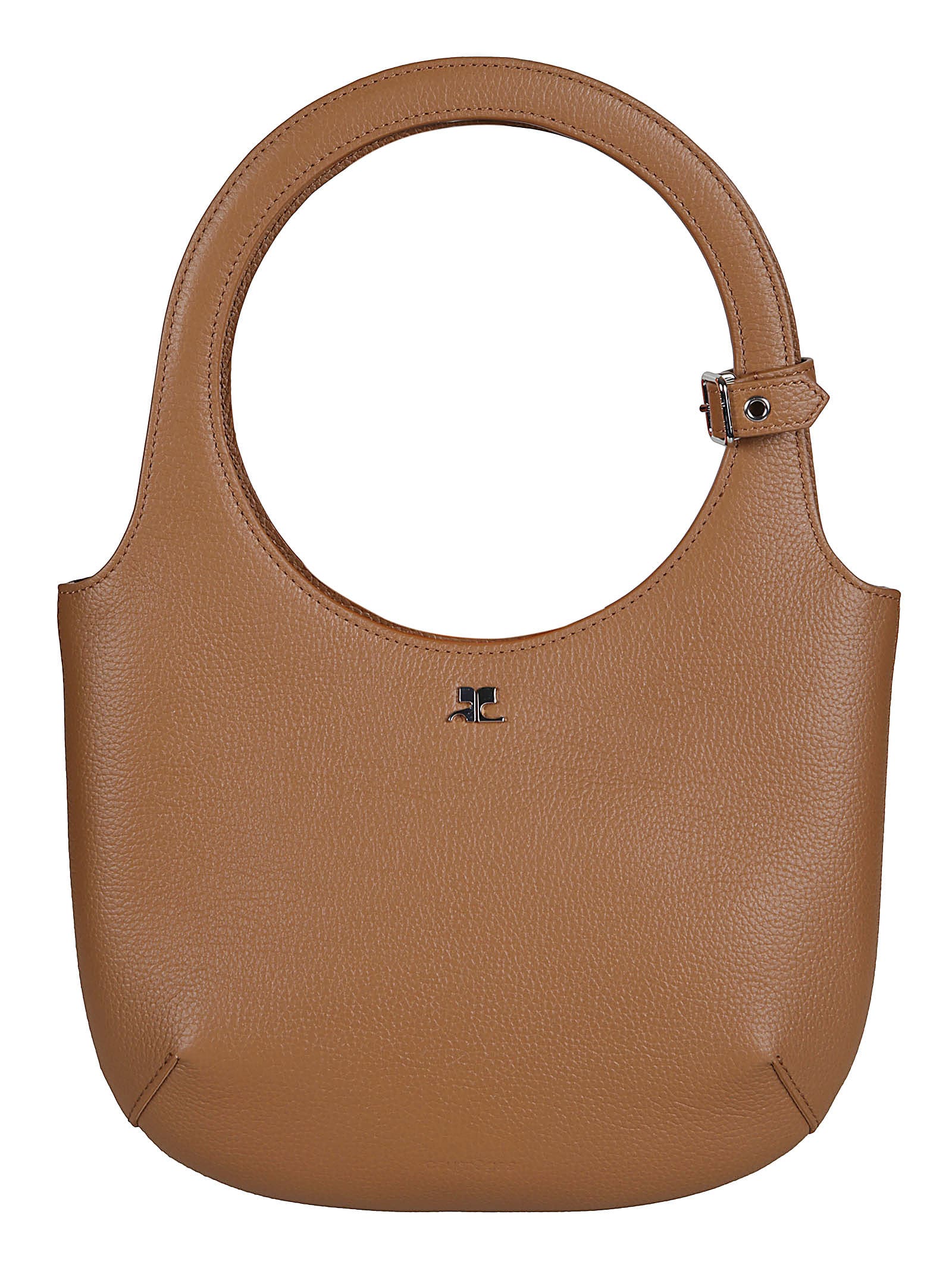 Courrèges Holy Grained Leather Tote In Tabacco