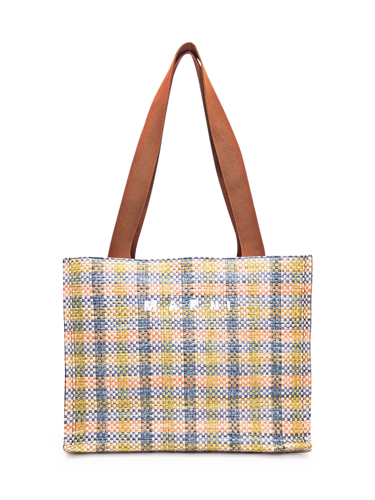 Shop Marni Tote Bag With Rafia In Lemon/apricot/moca