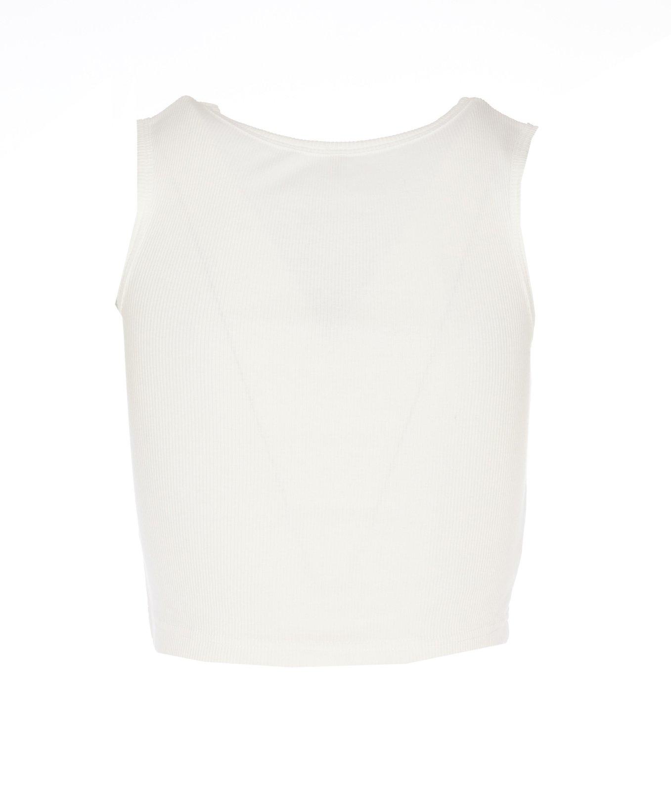 Shop R13 Destroyed Cropped Tank Top In Beige