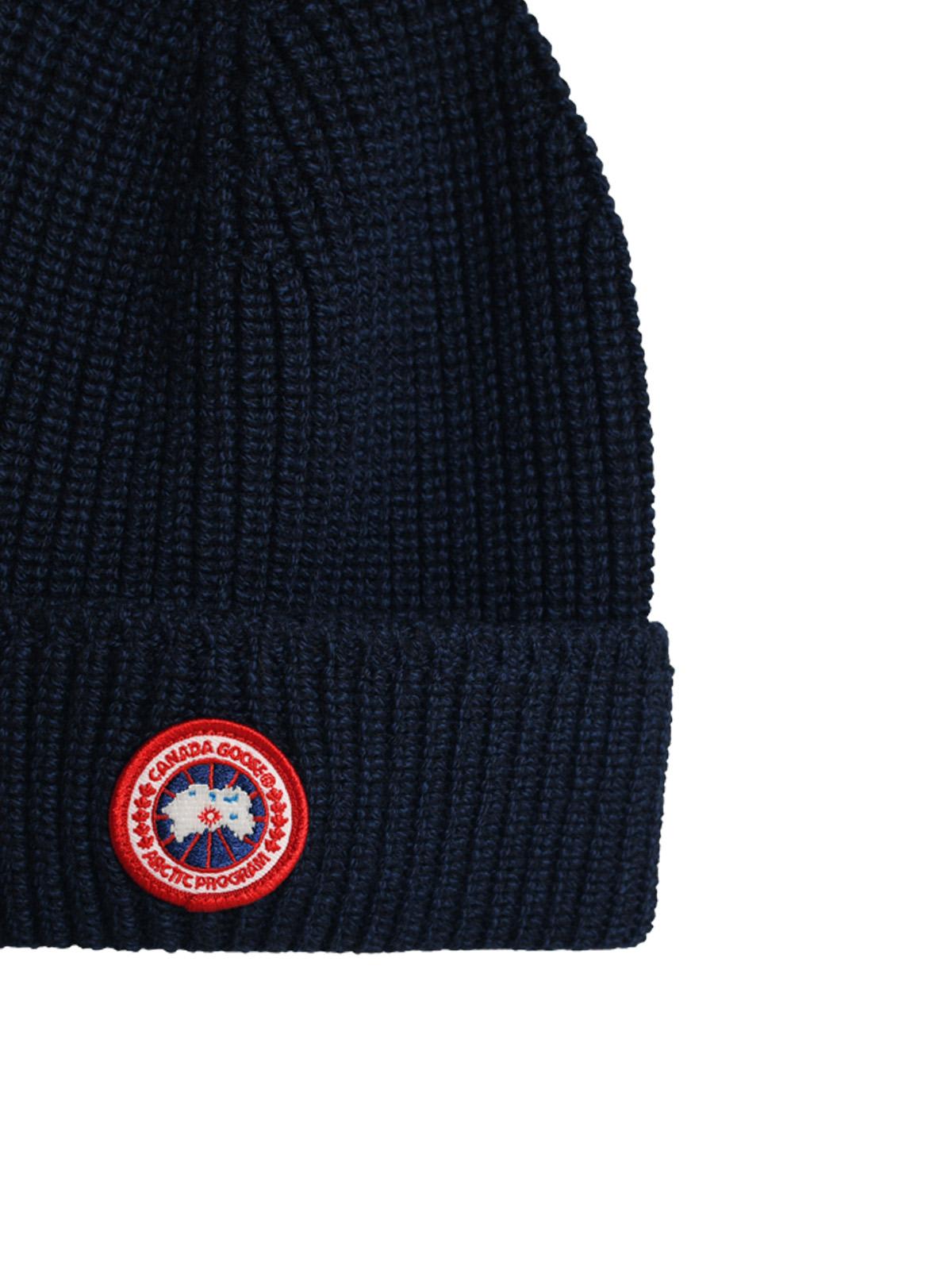 Shop Canada Goose Artic Disc Blue Wool Beanie In Navy