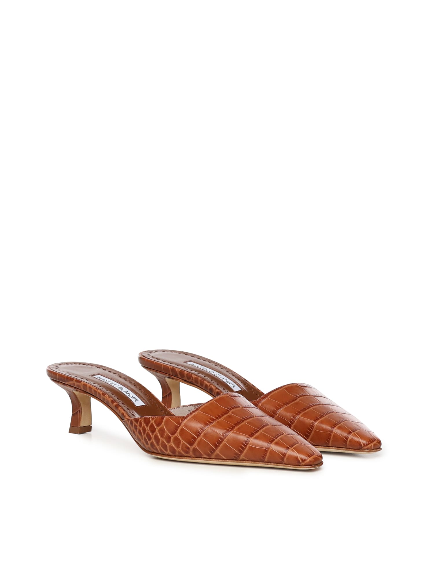 Manolo Blahnik Crocodile-embossed Mules In Brown